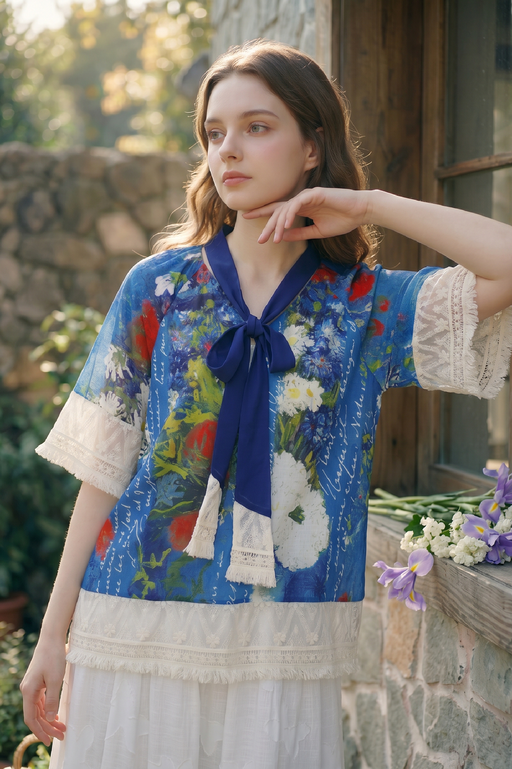 Printed Tie Collar Shirt