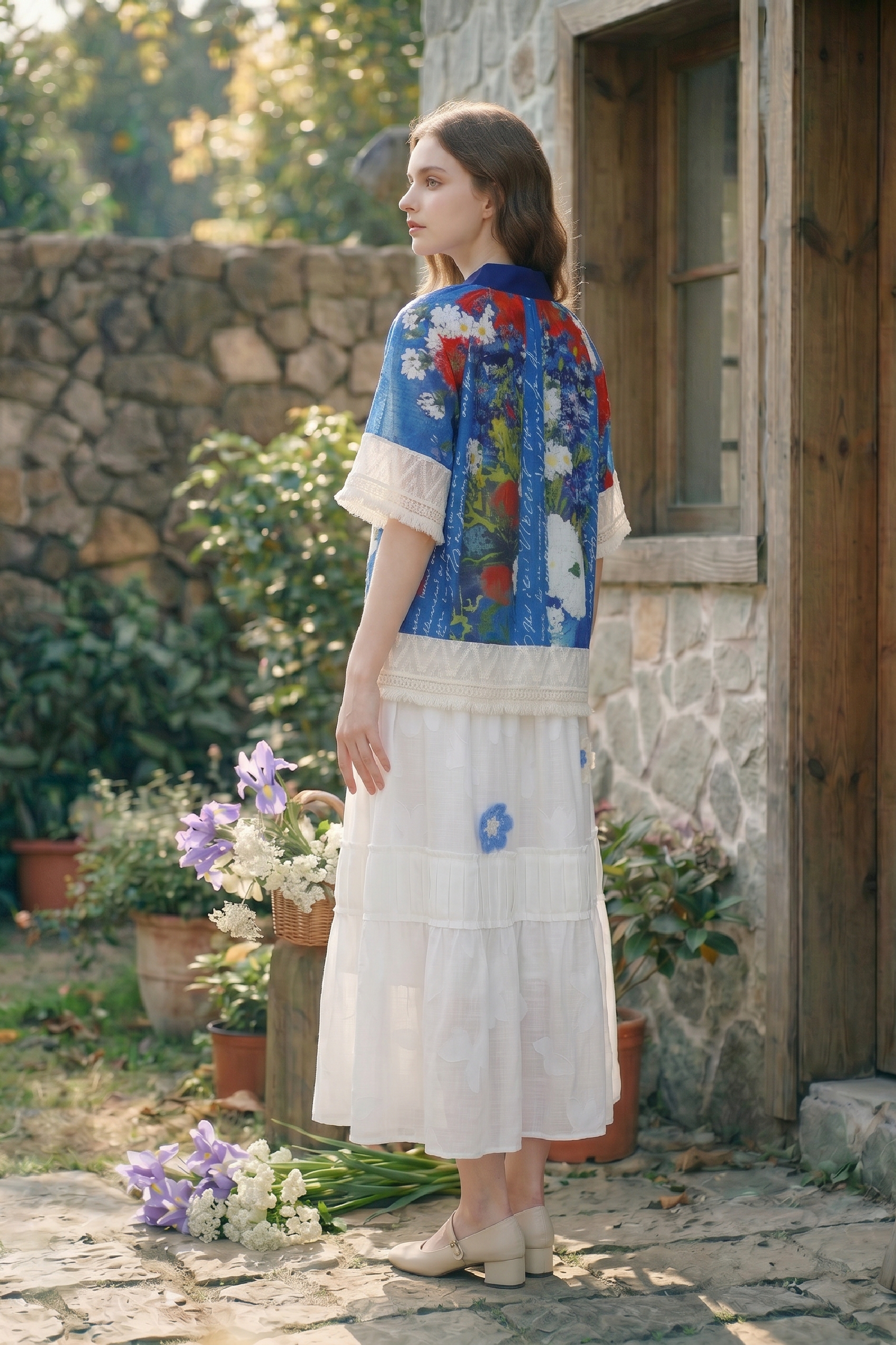Printed Tie Collar Shirt