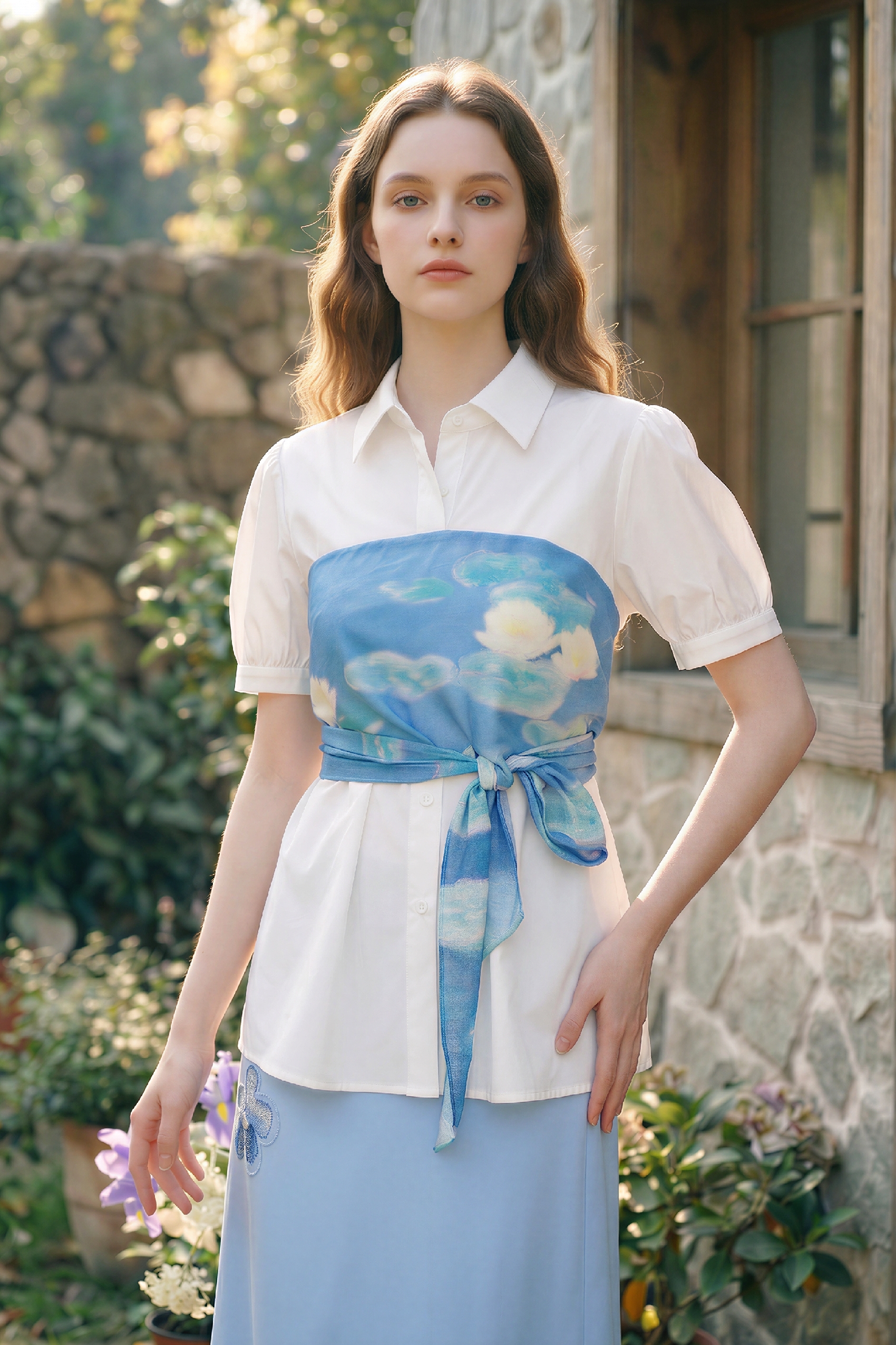 Waist-Cinched Printed Shirt