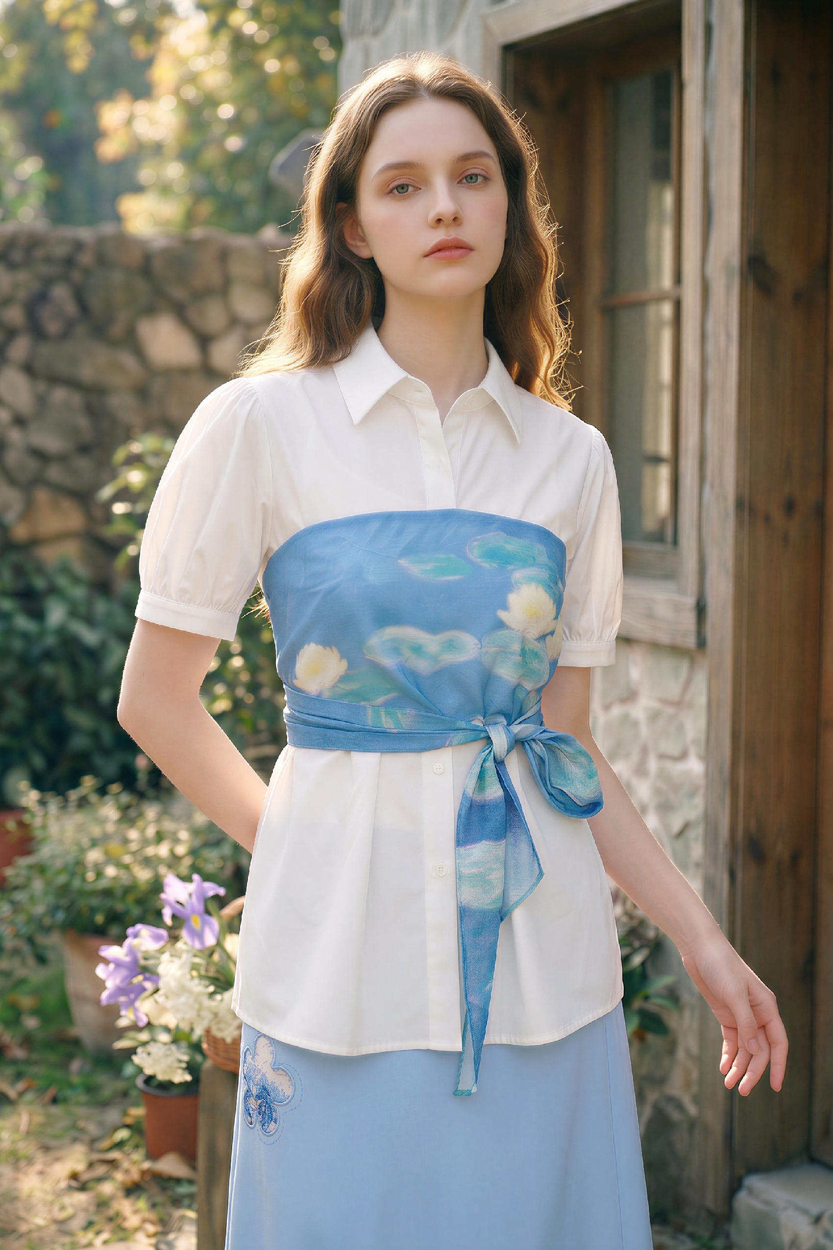 Waist-Cinched Printed Shirt