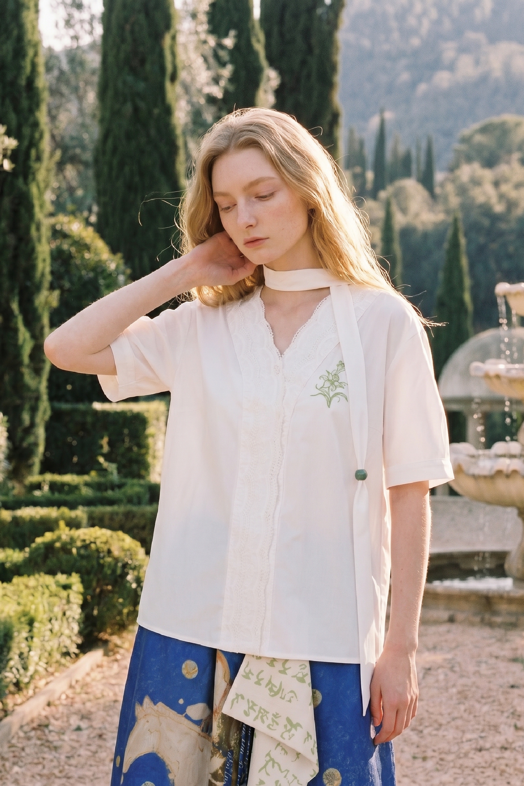 Embroidered Ribbon Shirt