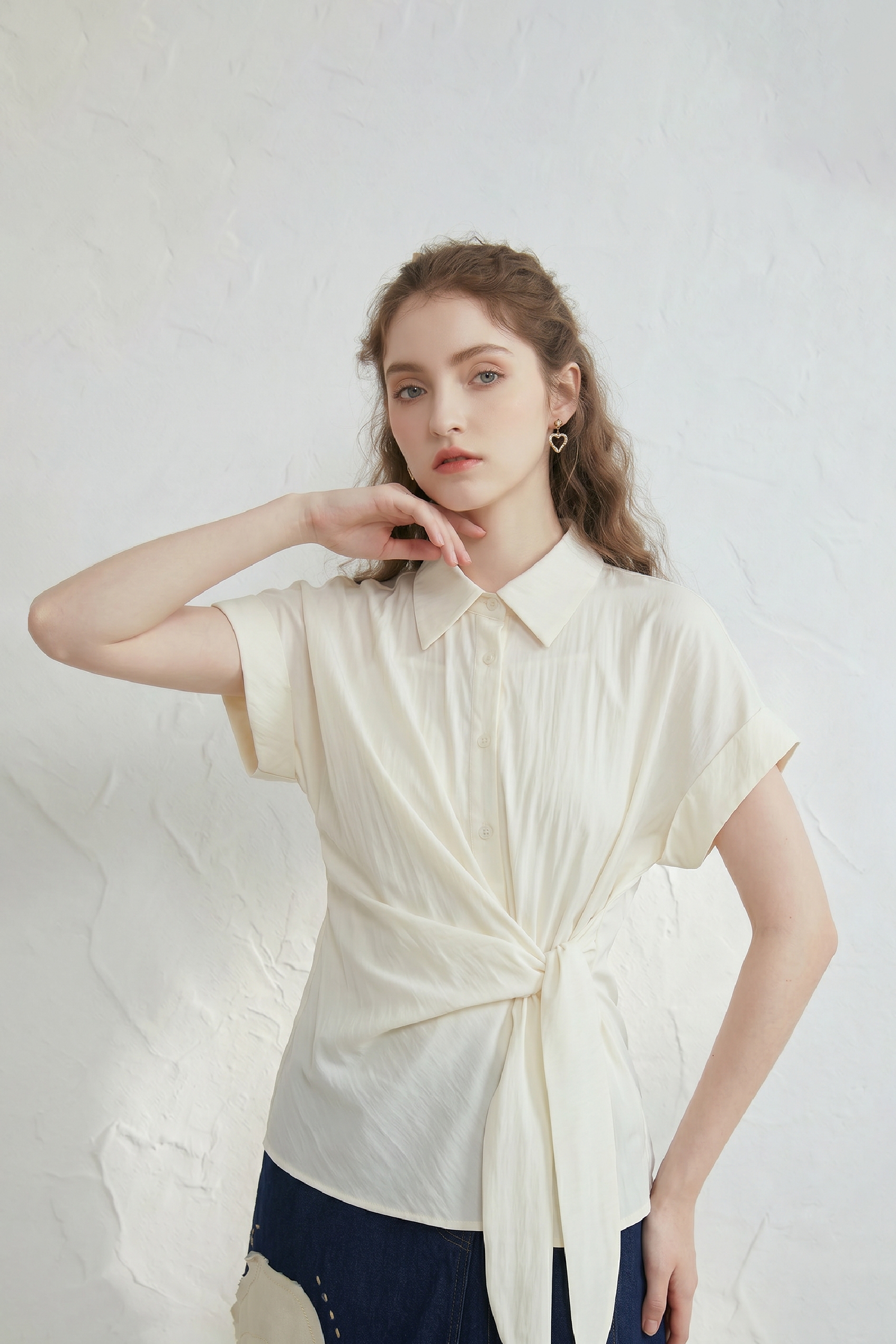 Ribbon-tie Short-sleeve Shirt