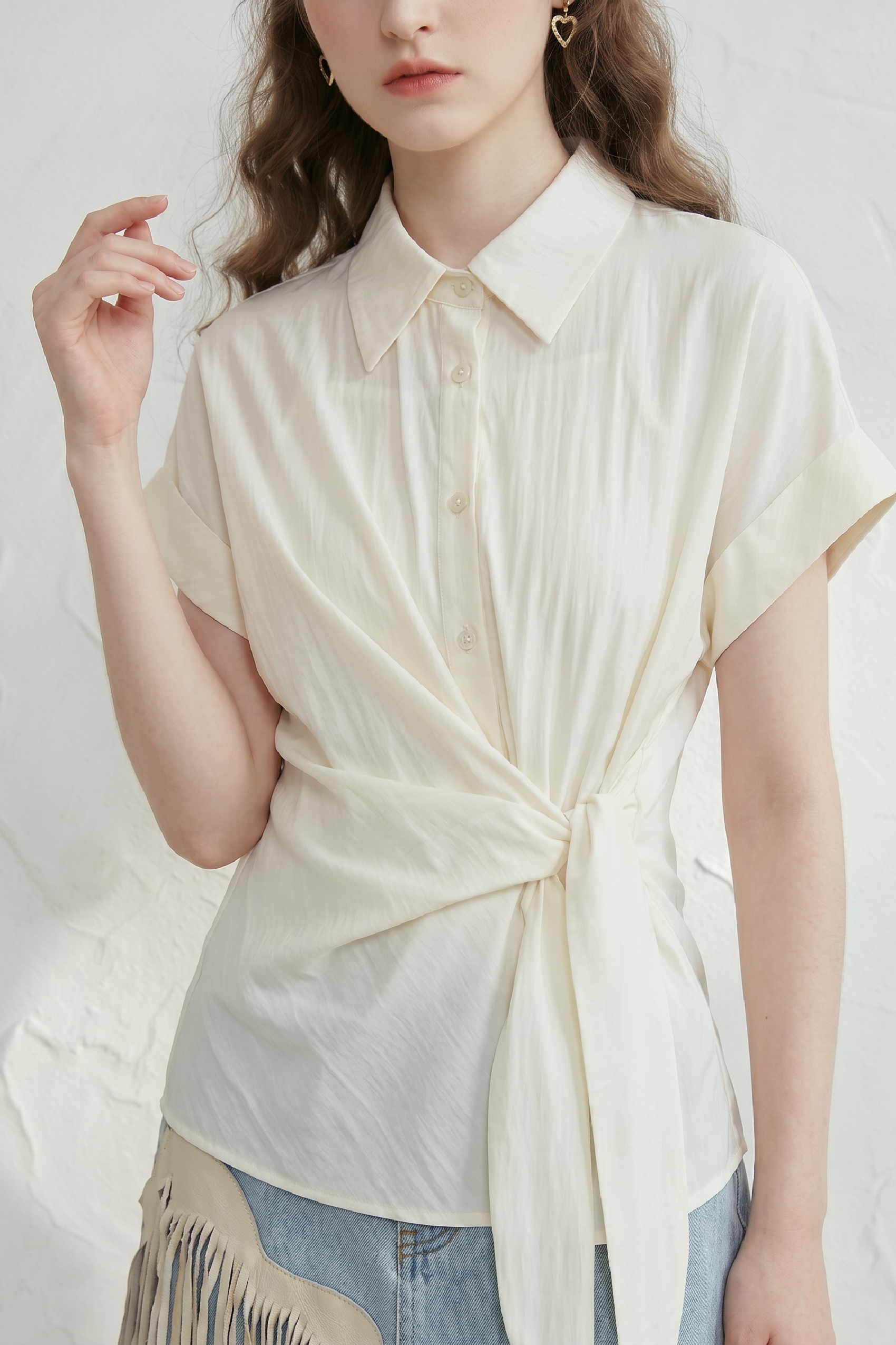 Ribbon-tie Short-sleeve Shirt
