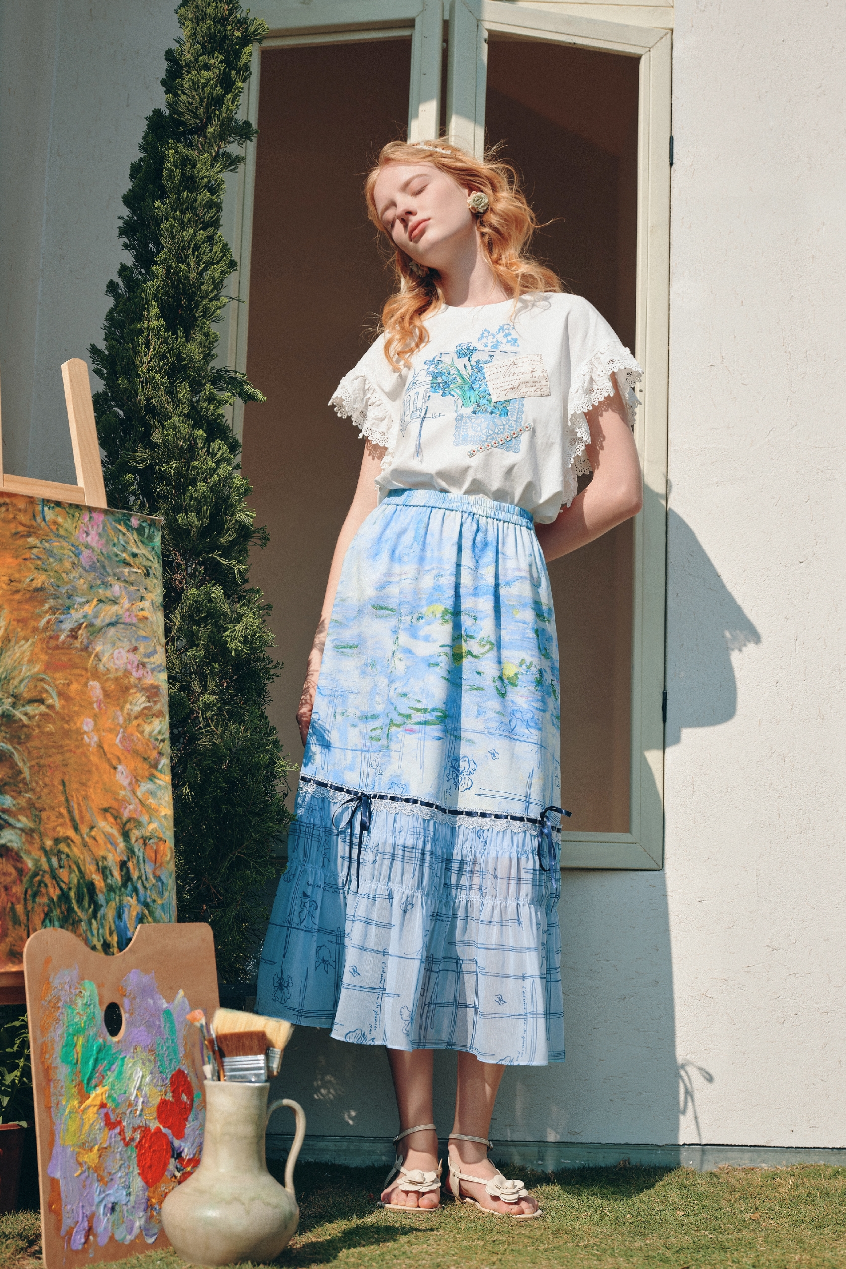 High-Waisted Printed Skirt