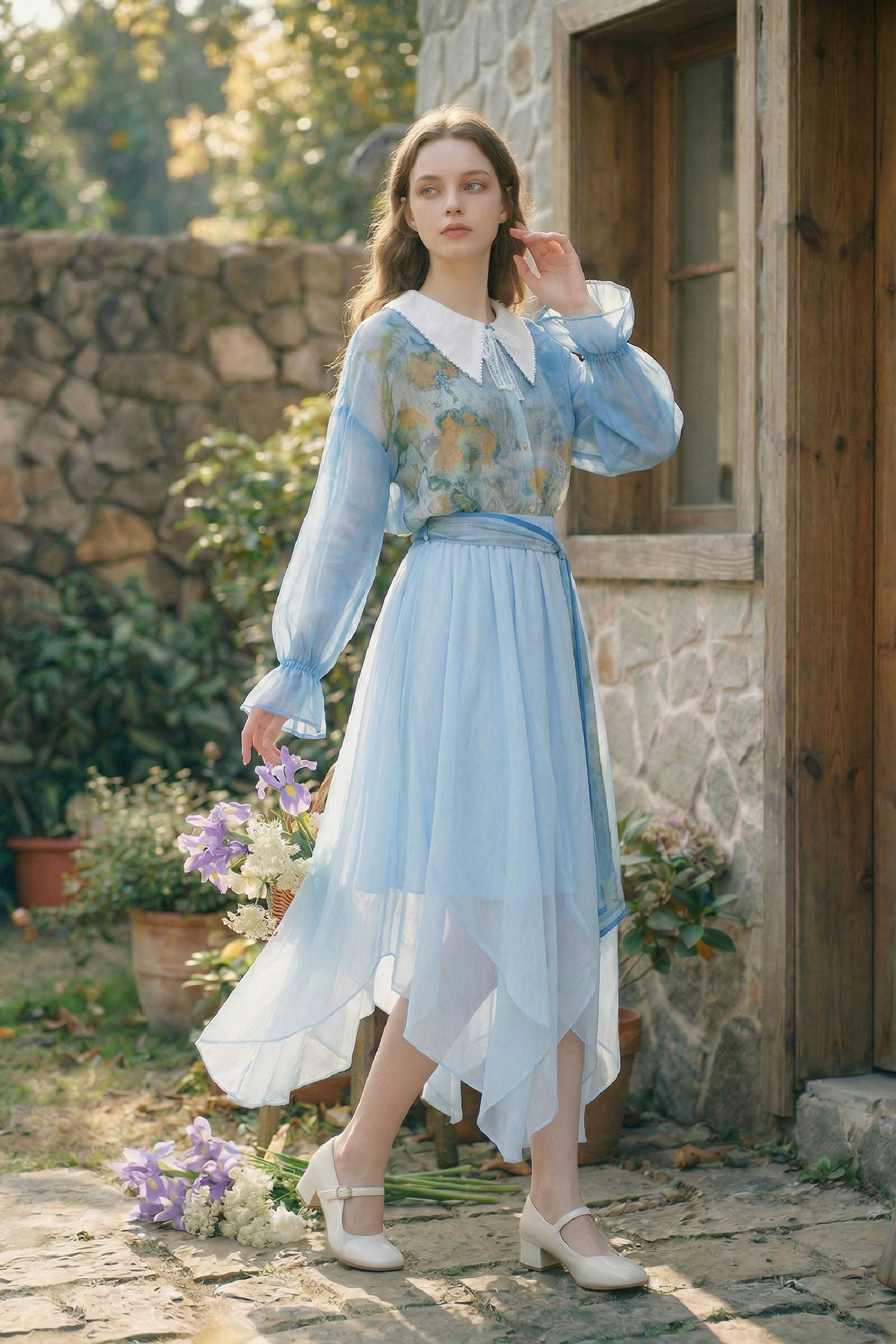 Blue High-Waisted Skirt-LYONSENS