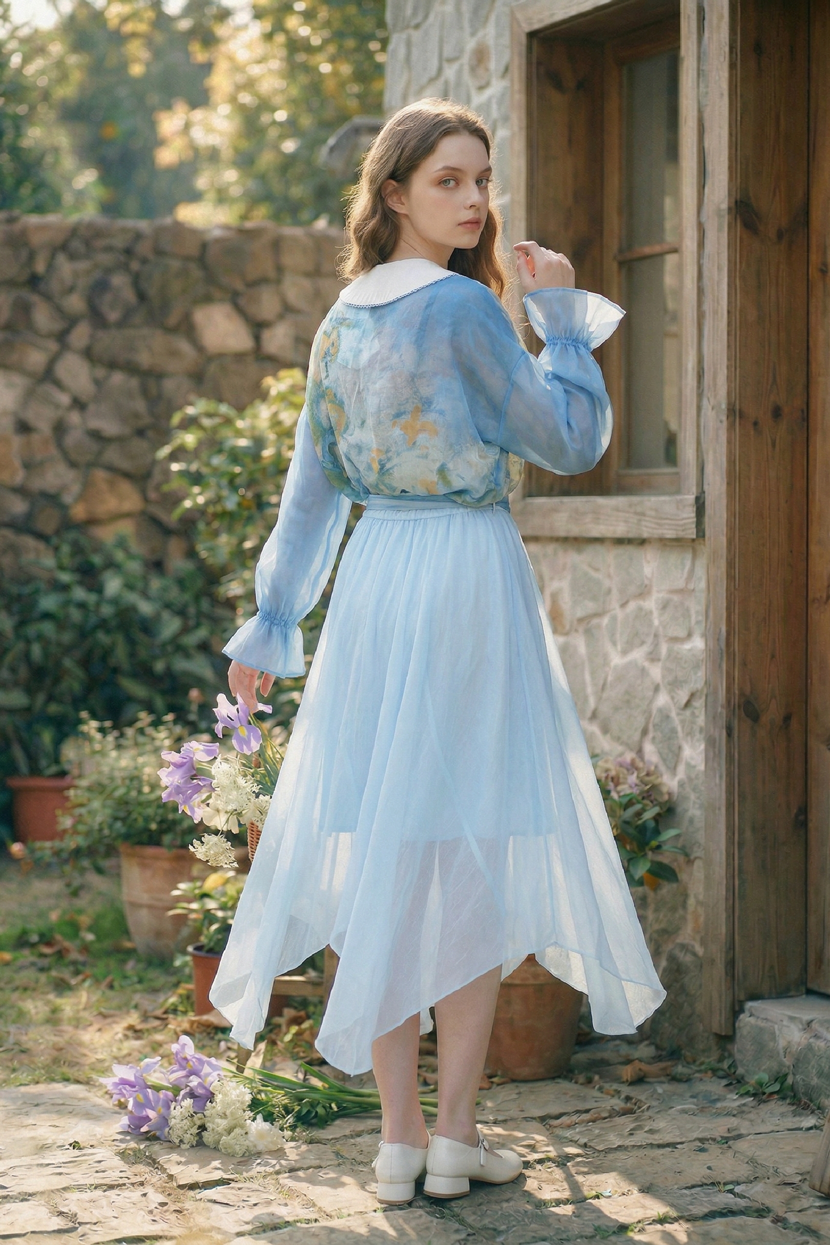 Blue High-Waisted Skirt-LYONSENS