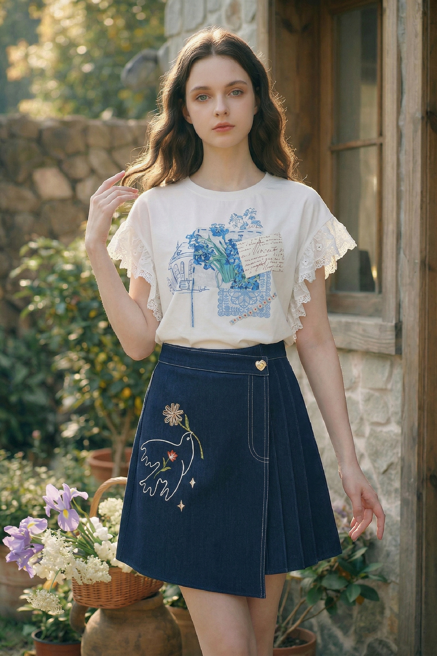 Denim Embroidered Skirt