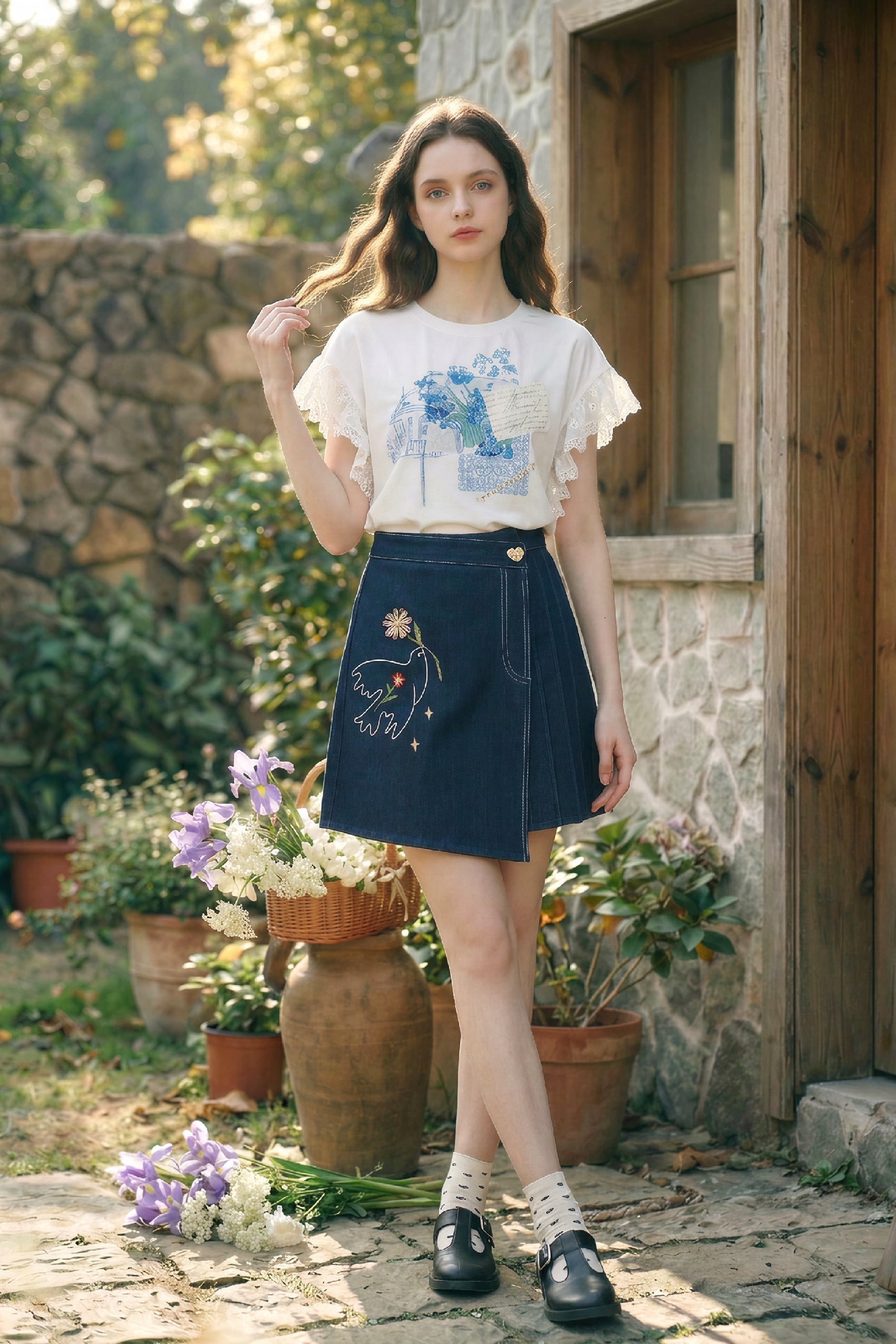 Denim Embroidered Skirt
