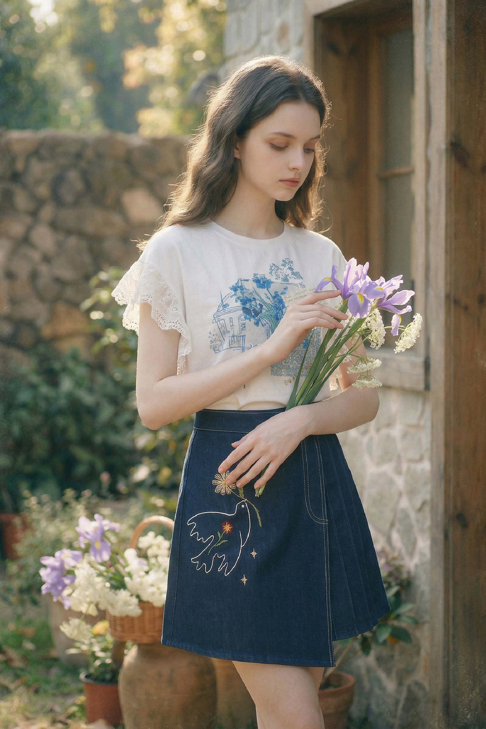 Denim Embroidered Skirt