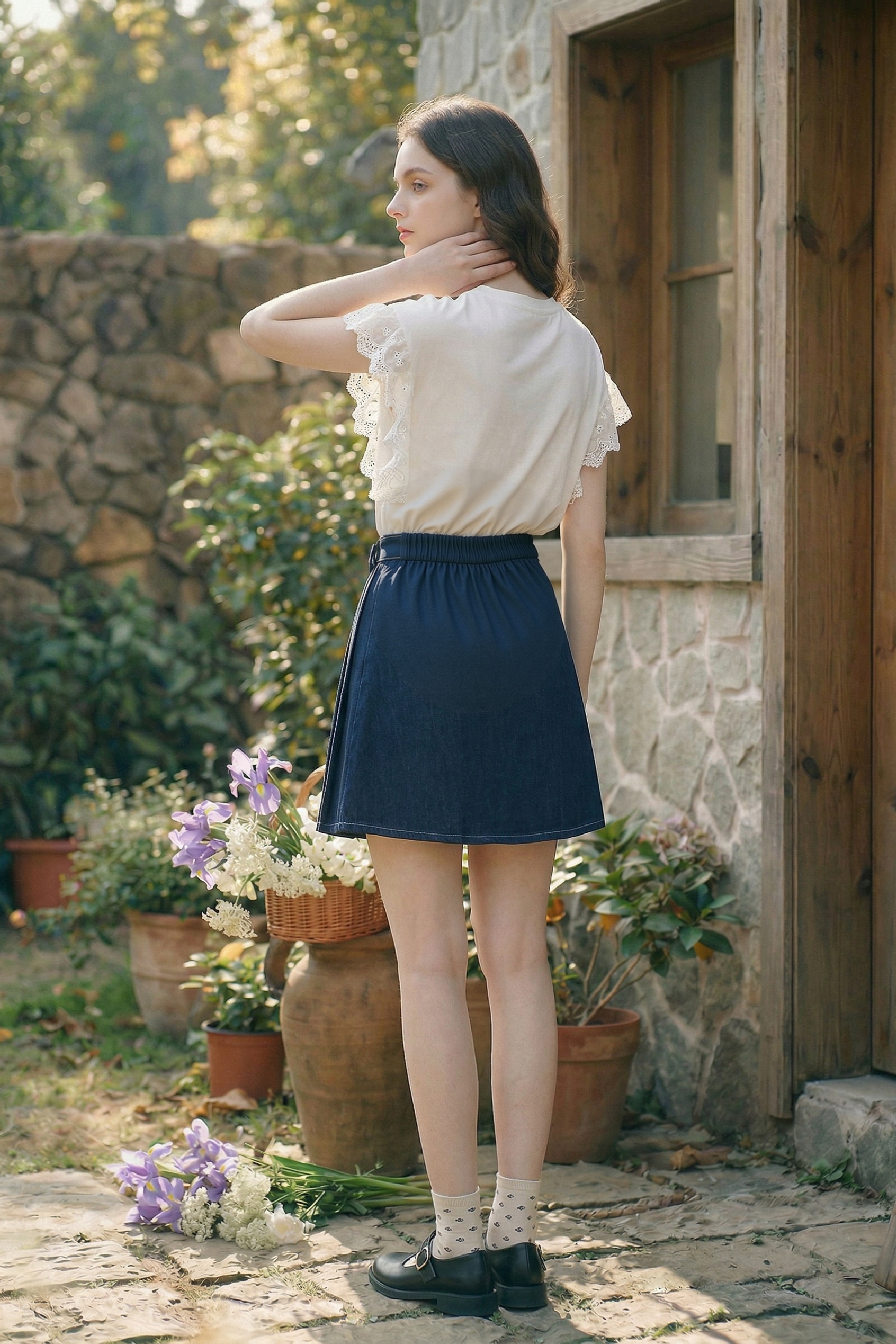 Denim Embroidered Skirt