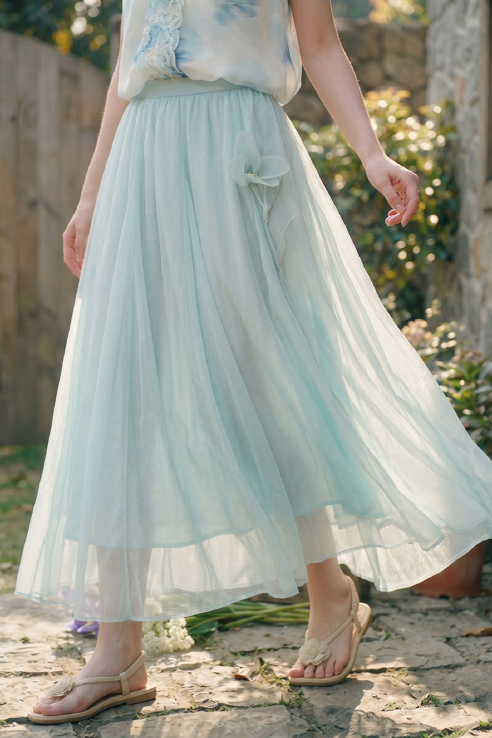 Mesh Floral Midi Skirt