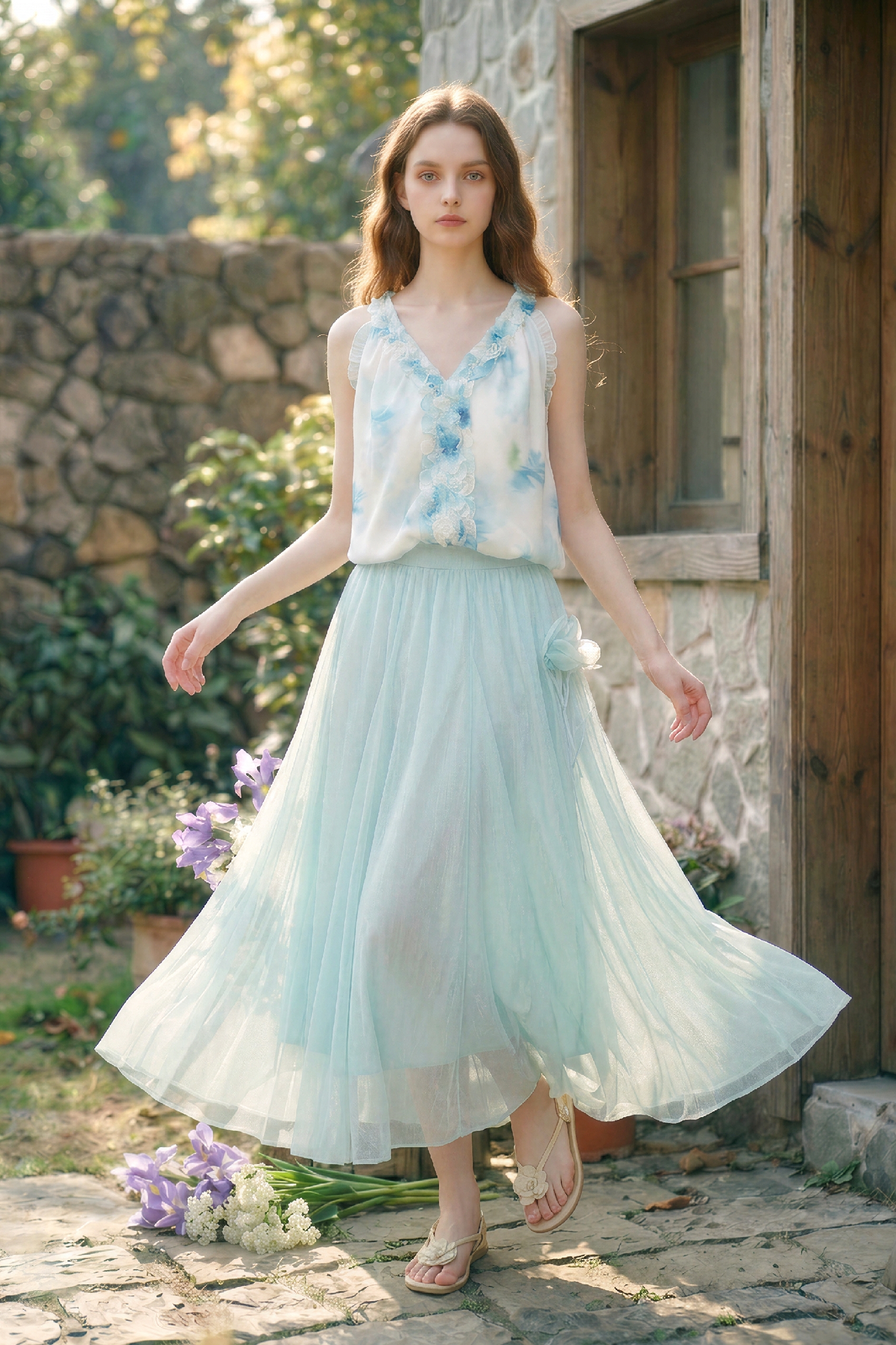 Mesh Floral Midi Skirt