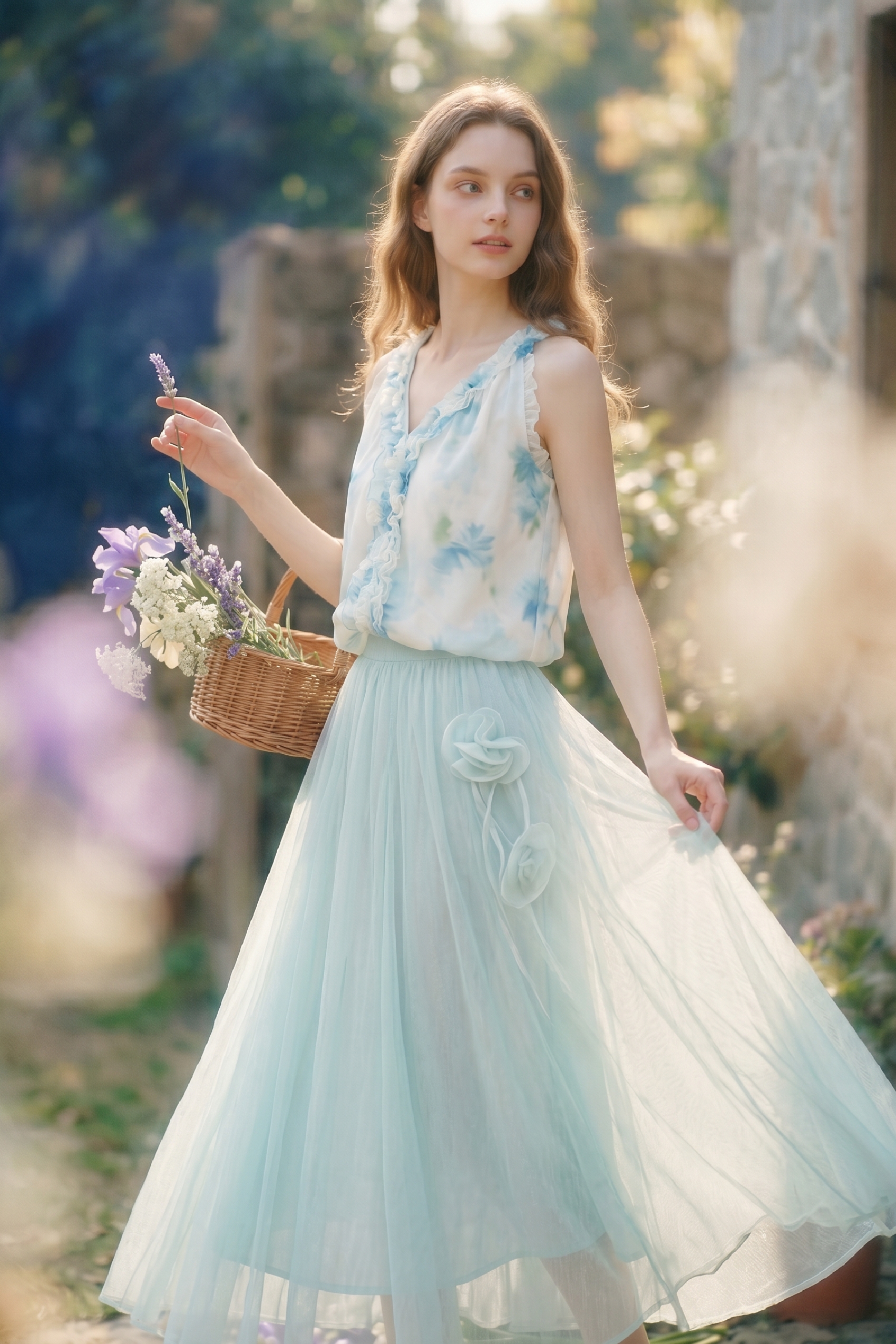 Mesh Floral Midi Skirt