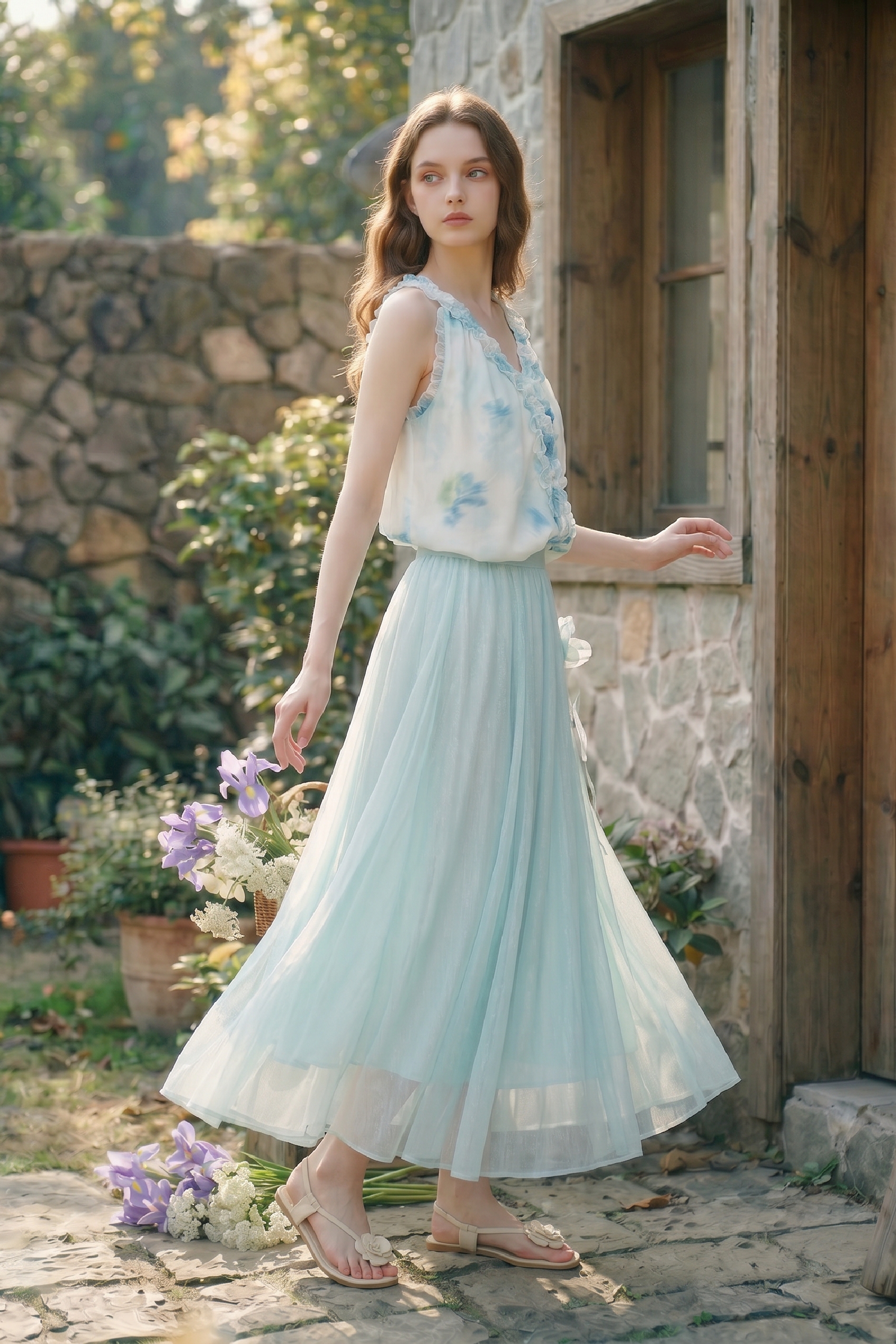 Mesh Floral Midi Skirt