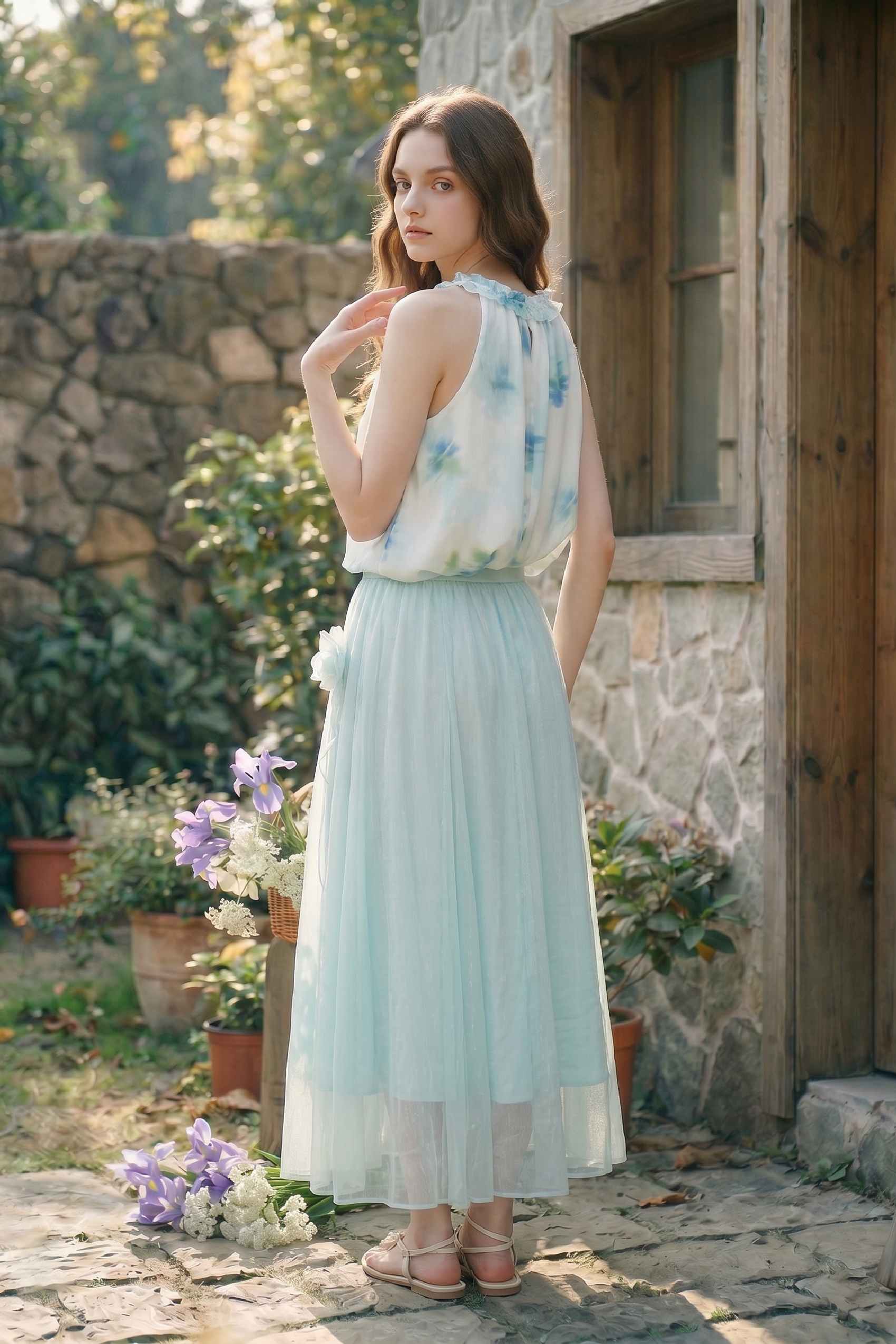 Mesh Floral Midi Skirt
