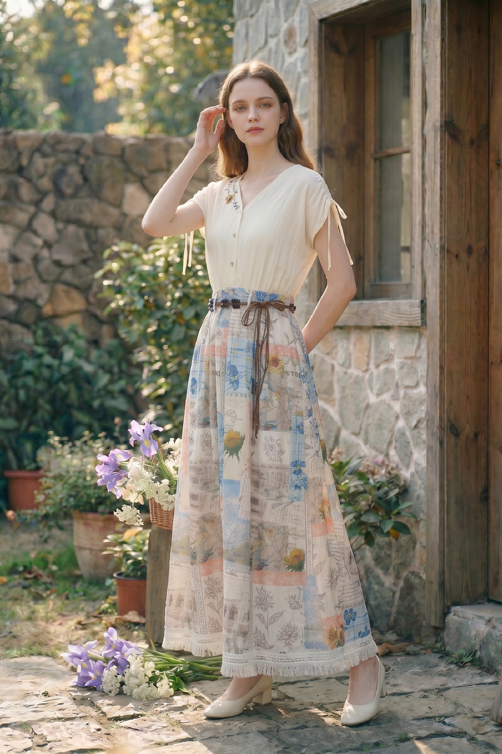 High-Waisted Printed Pants