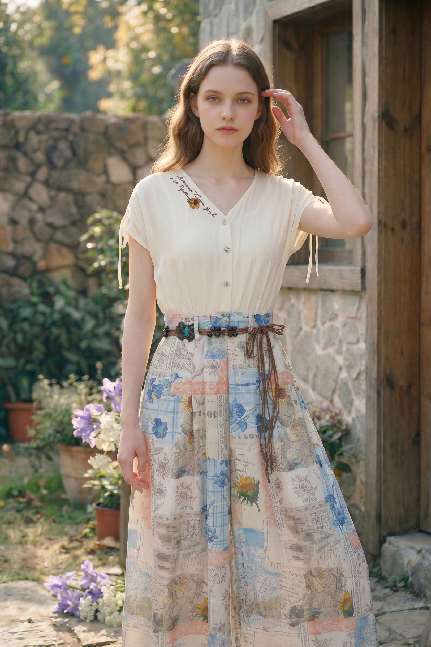High-Waisted Printed Pants