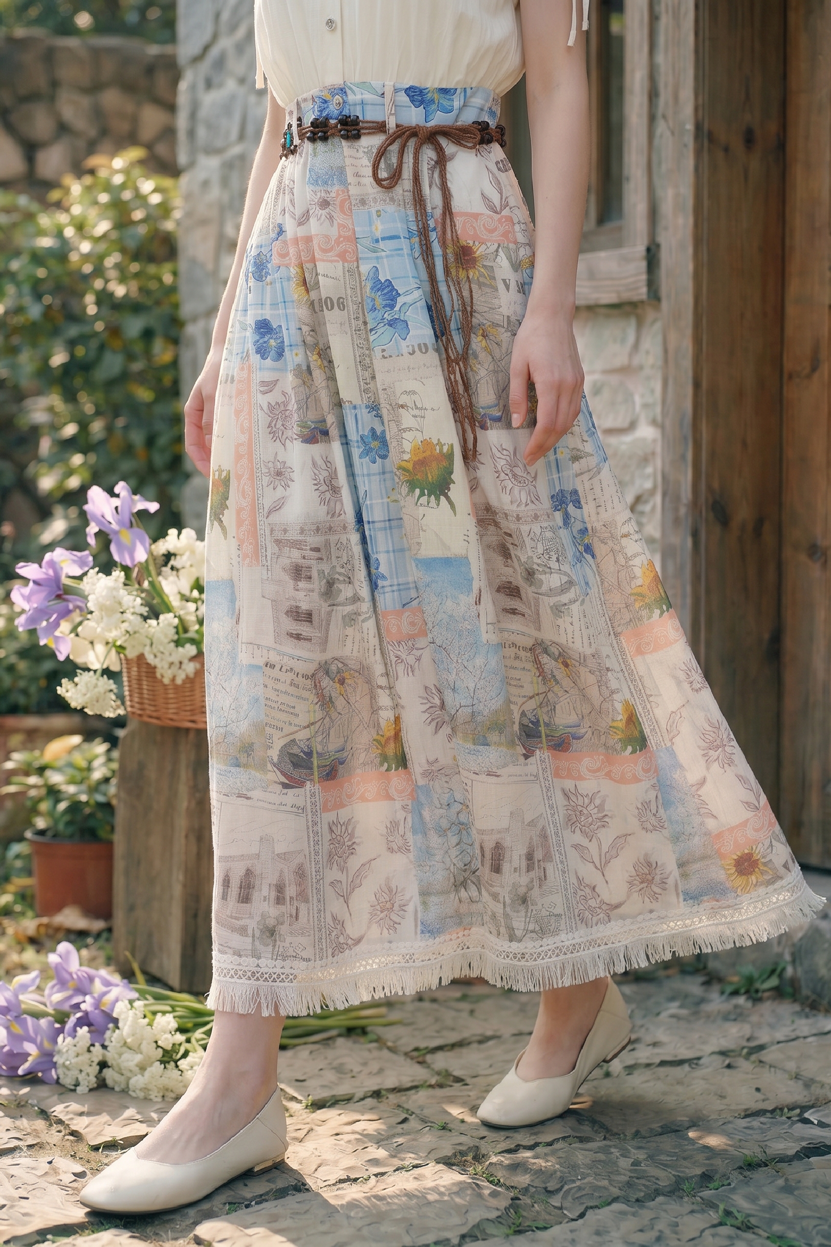 High-Waisted Printed Pants