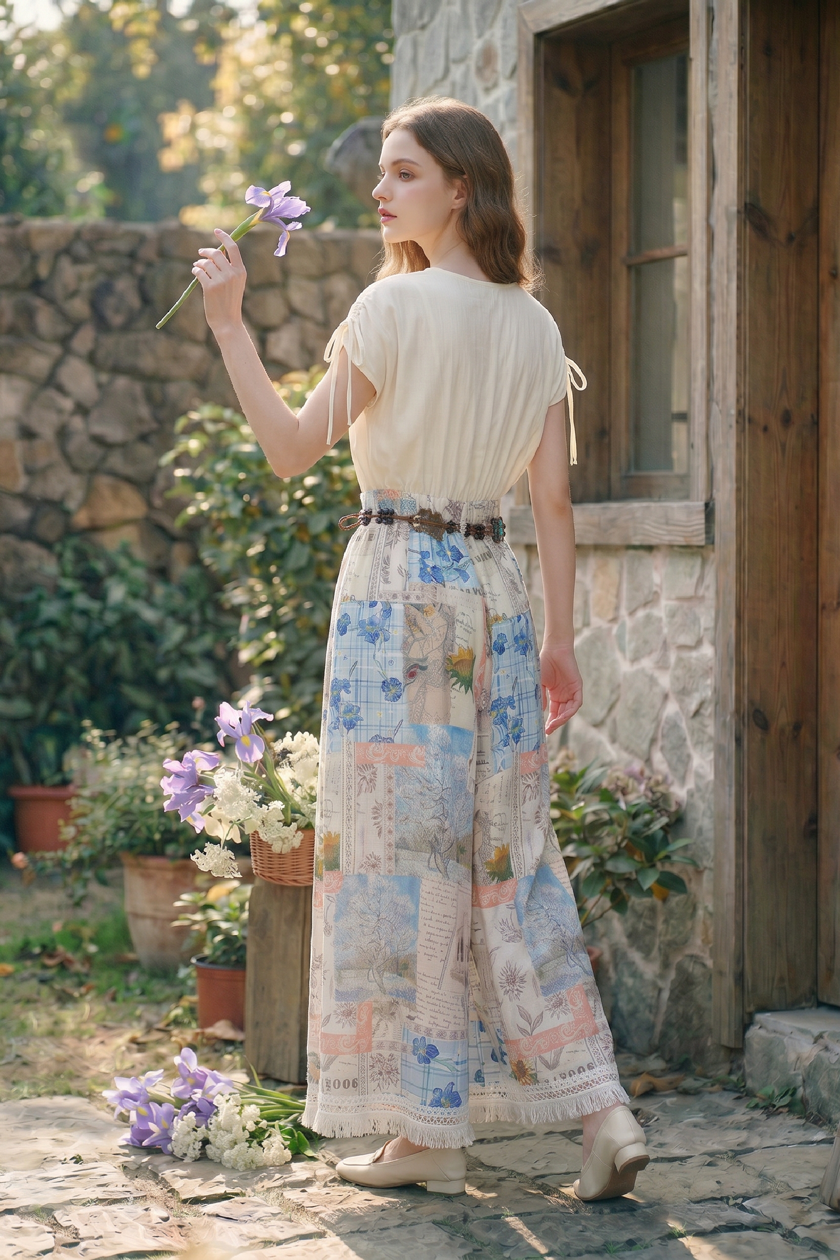 High-Waisted Printed Pants
