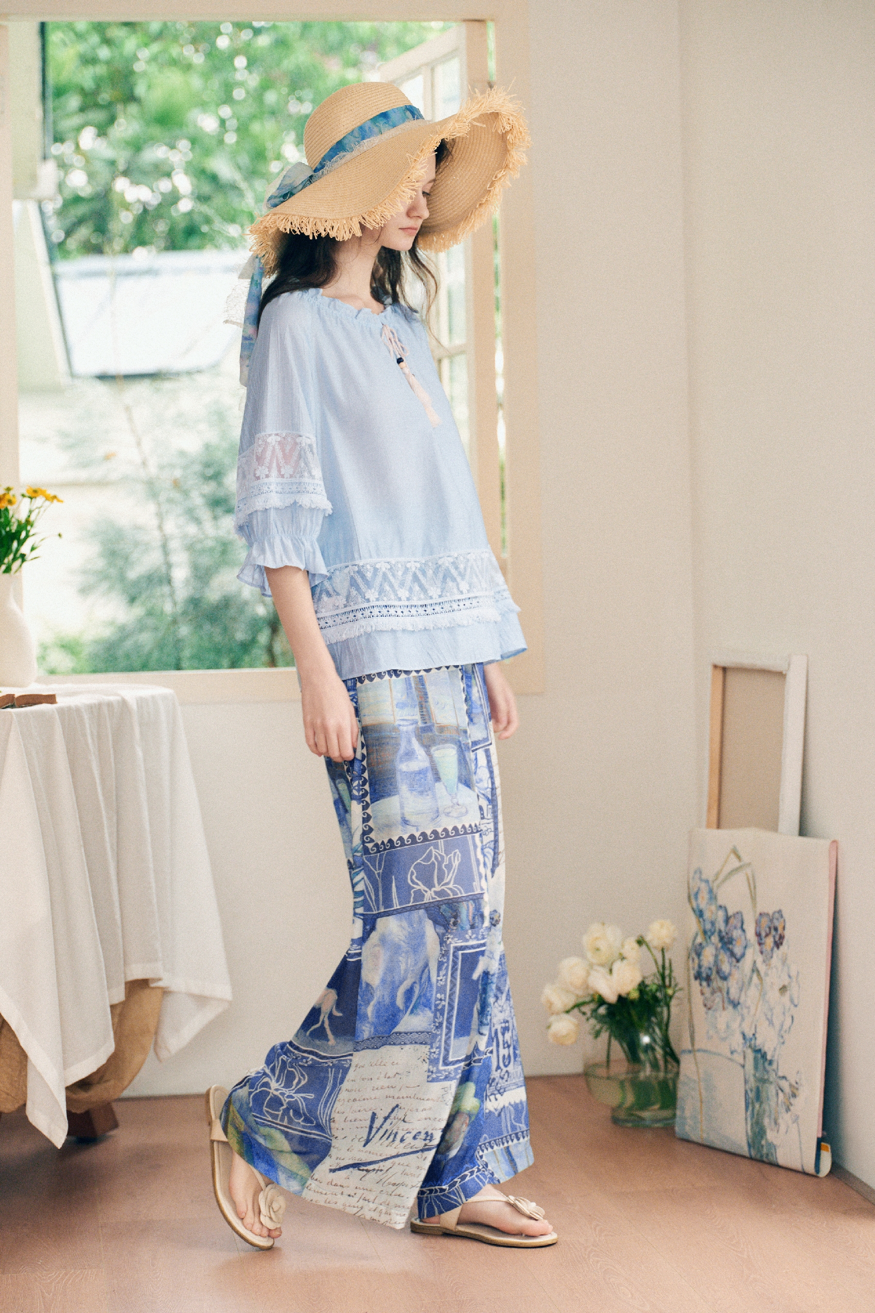 Printed Chiffon Pants