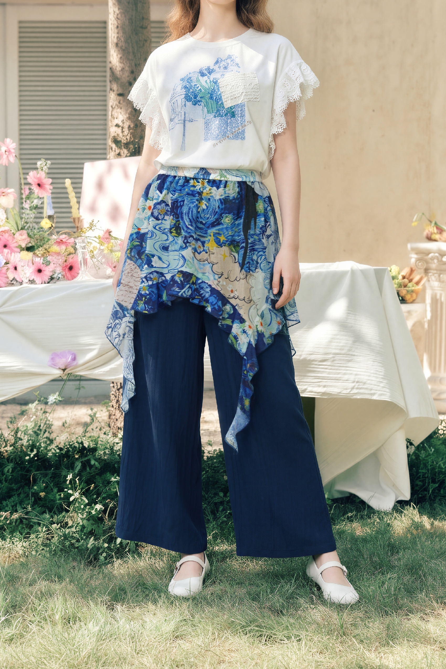Printed Patchwork Pants