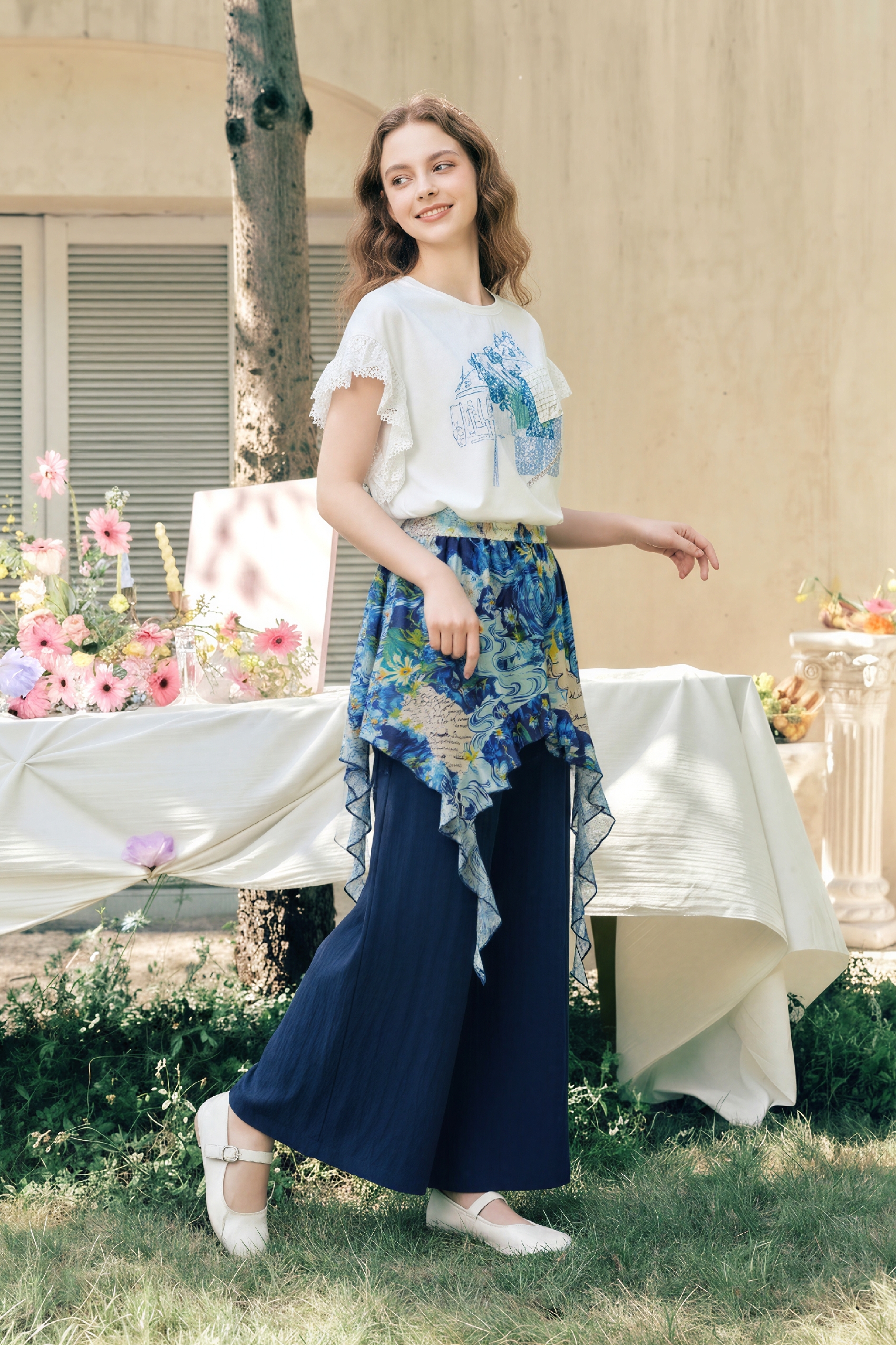 Printed Patchwork Pants