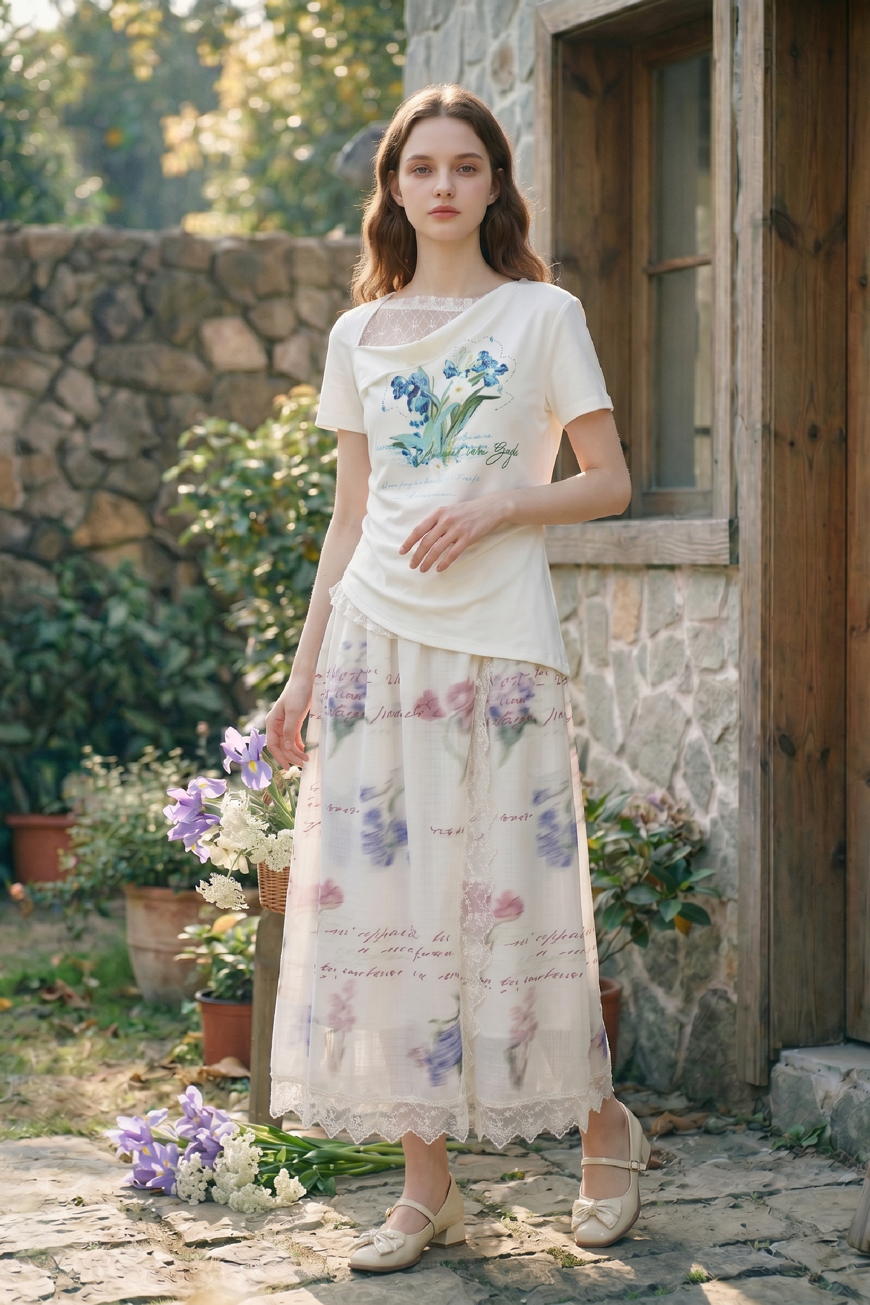 Lace Printed Pants-LYONSENS