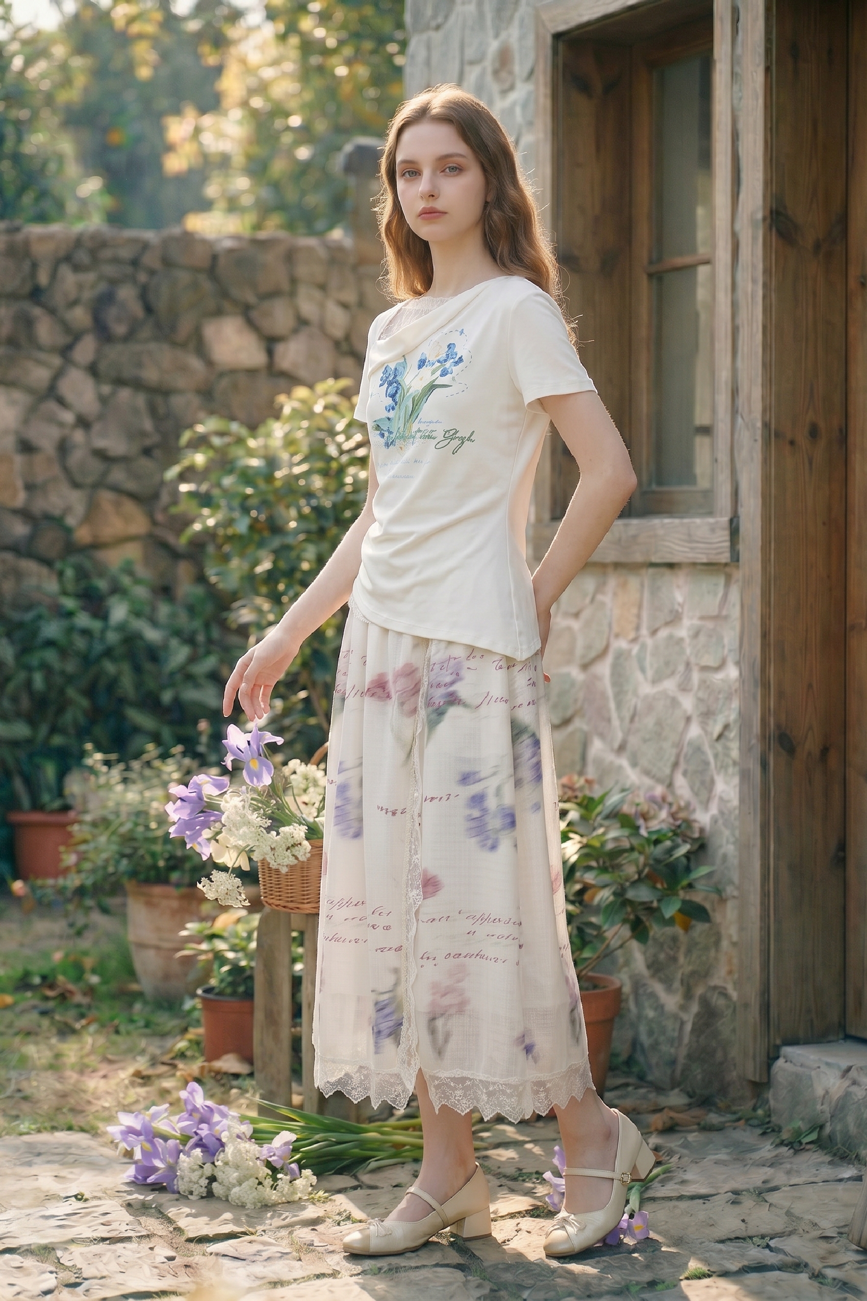 Lace Printed Pants-LYONSENS