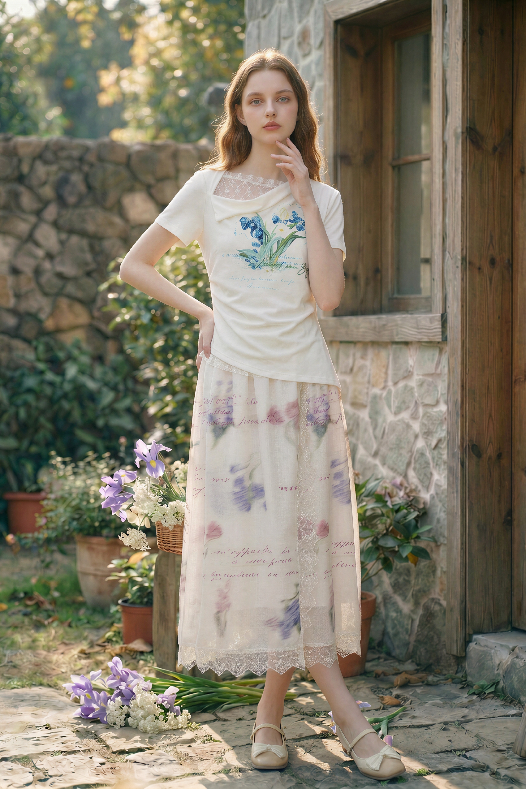 Lace Printed Pants-LYONSENS