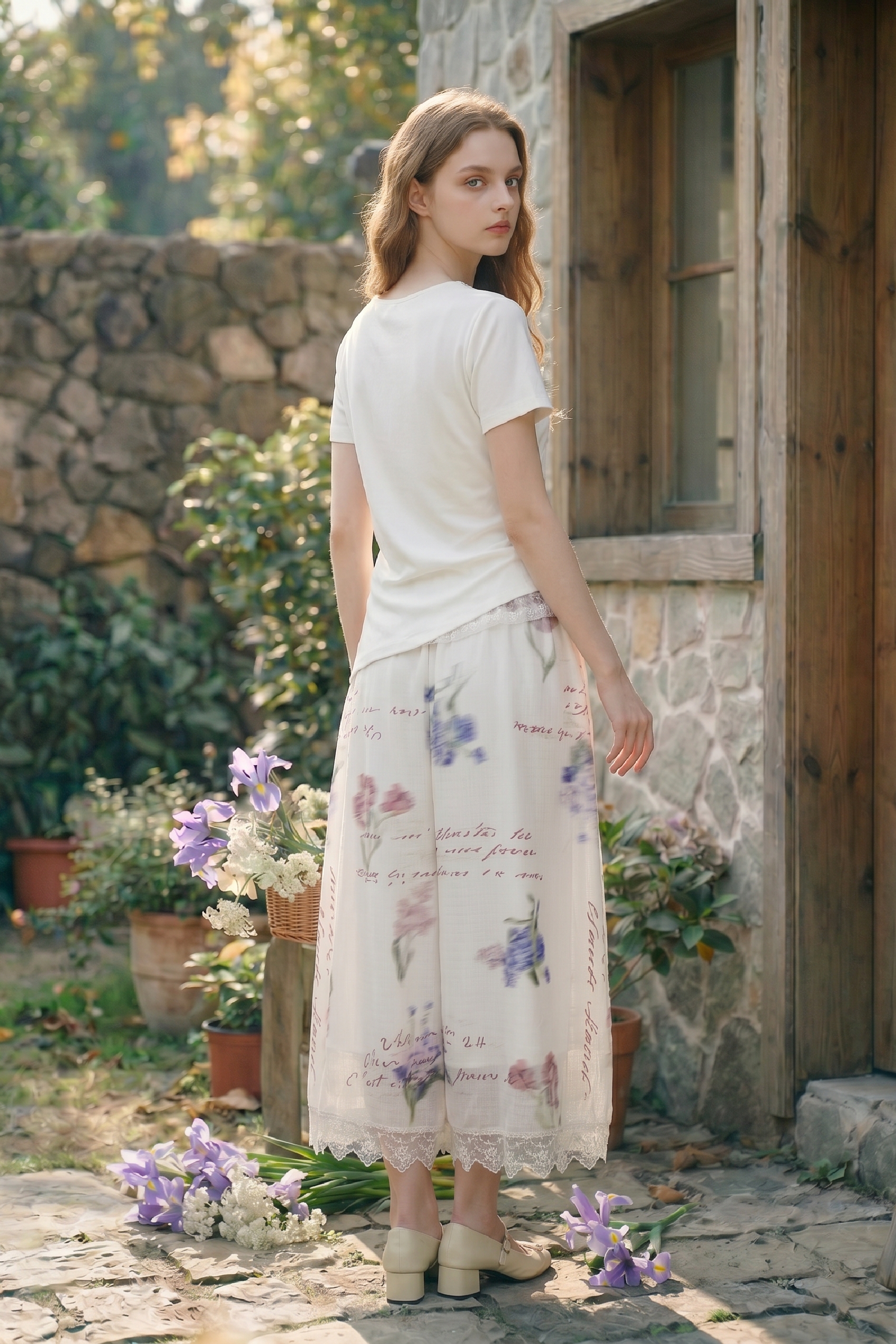 Lace Printed Pants-LYONSENS