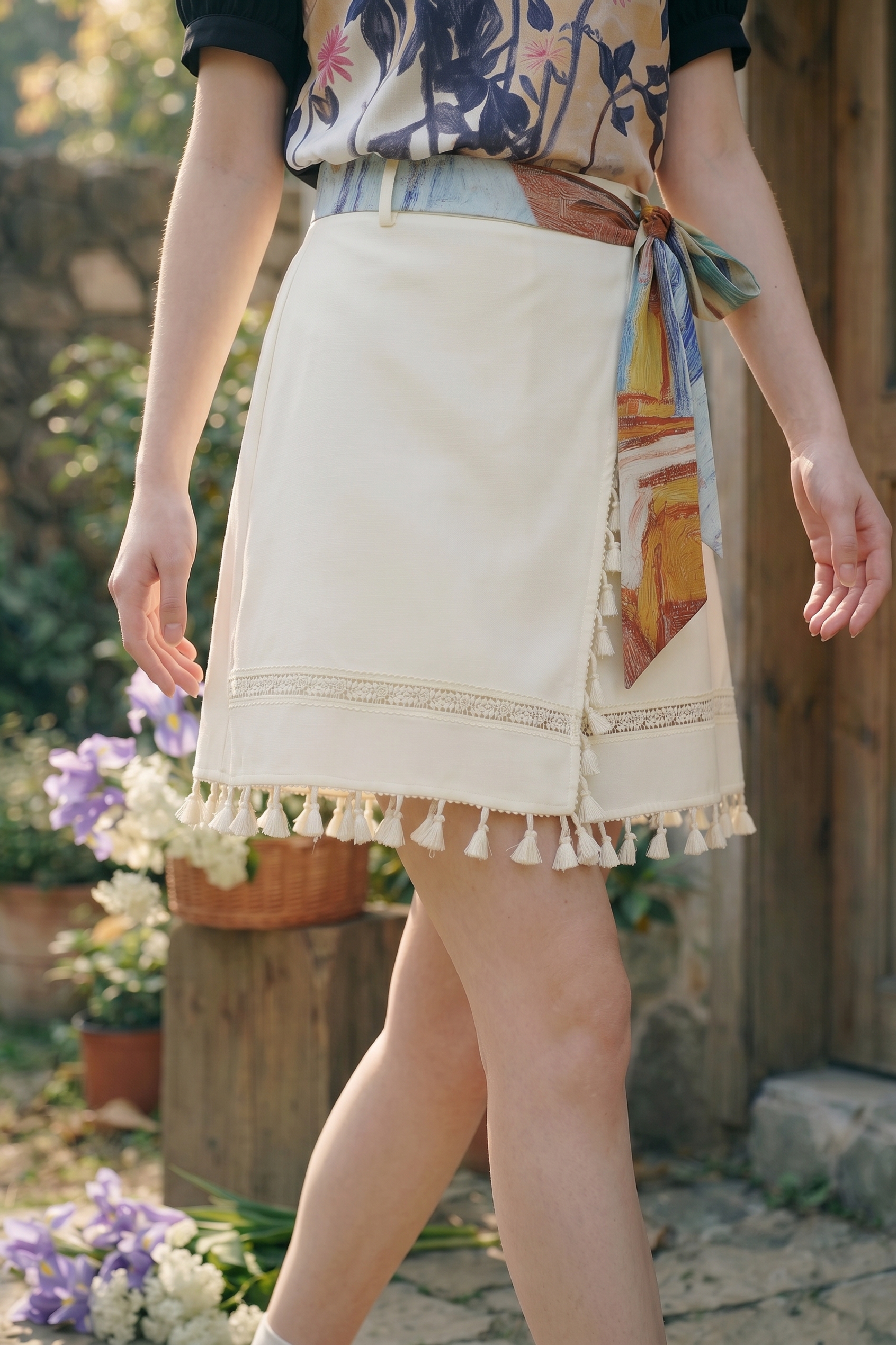 Printed Lace-Up Shorts