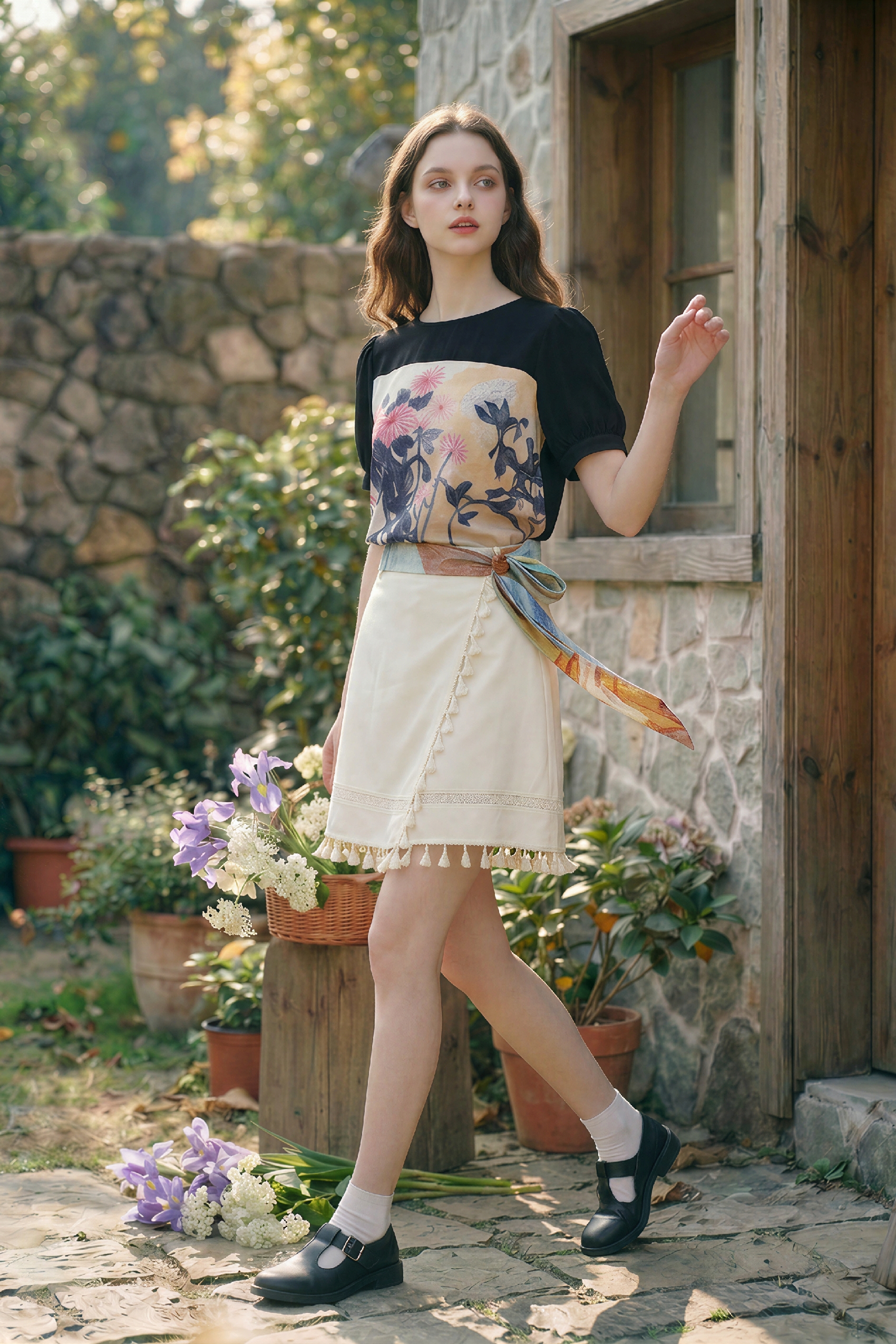 Printed Lace-Up Shorts