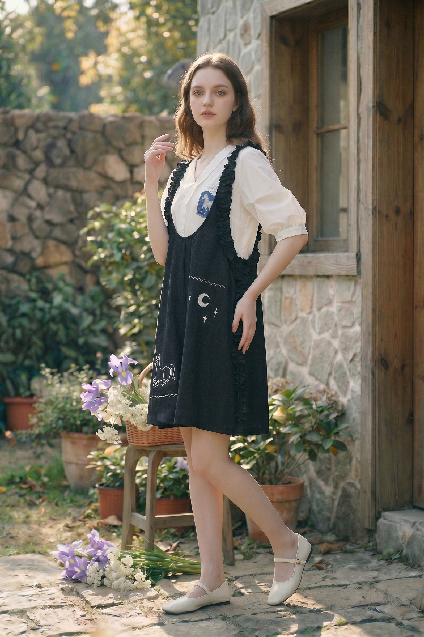 Embroidered Denim Overalls