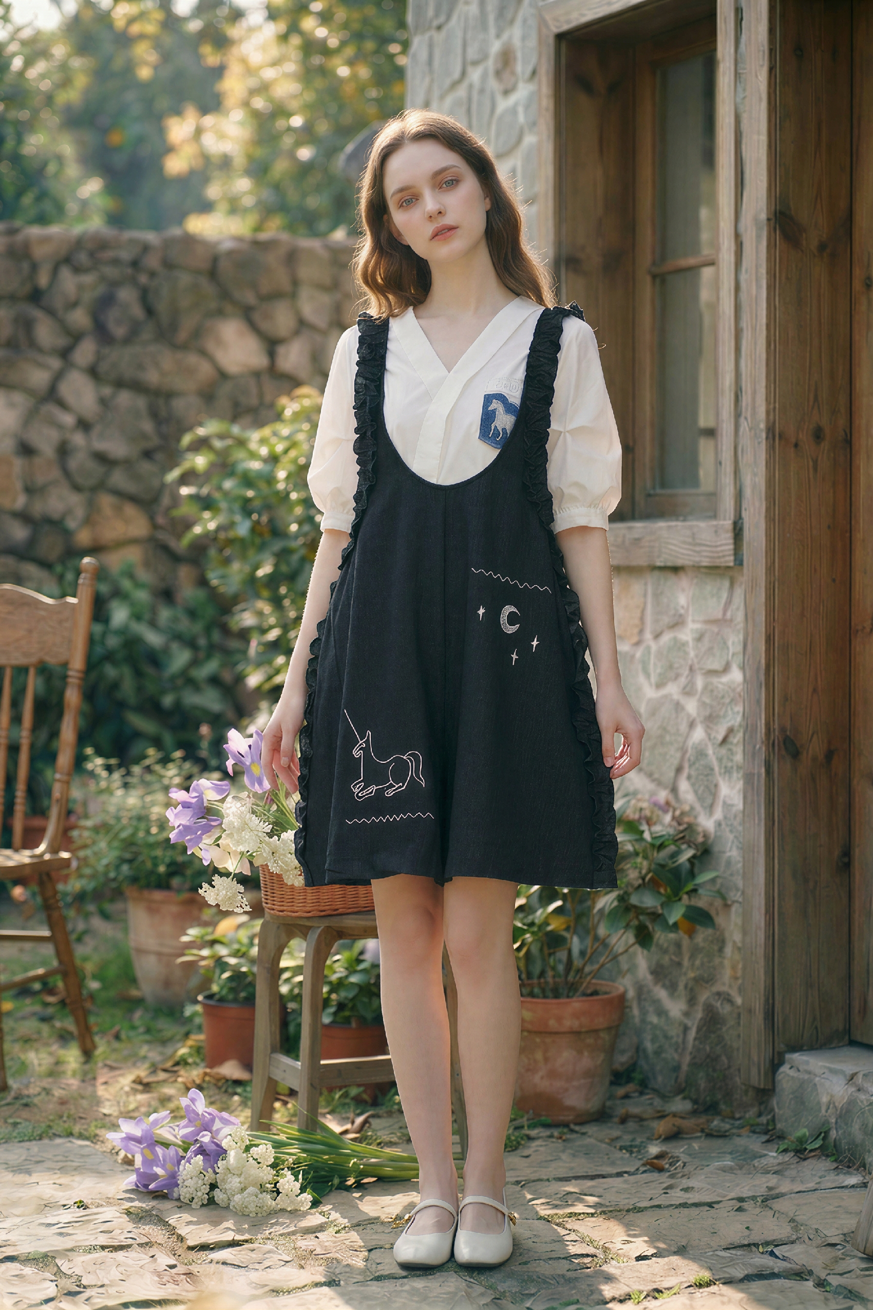Embroidered Denim Overalls