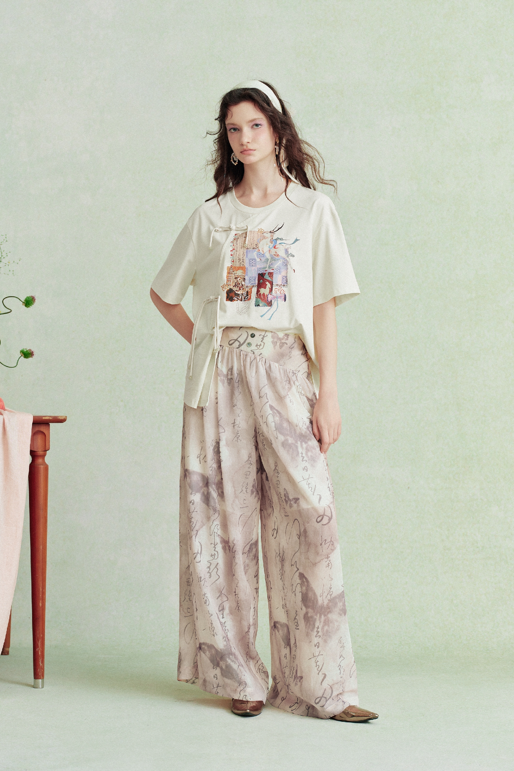 High-Waisted Printed Pants
