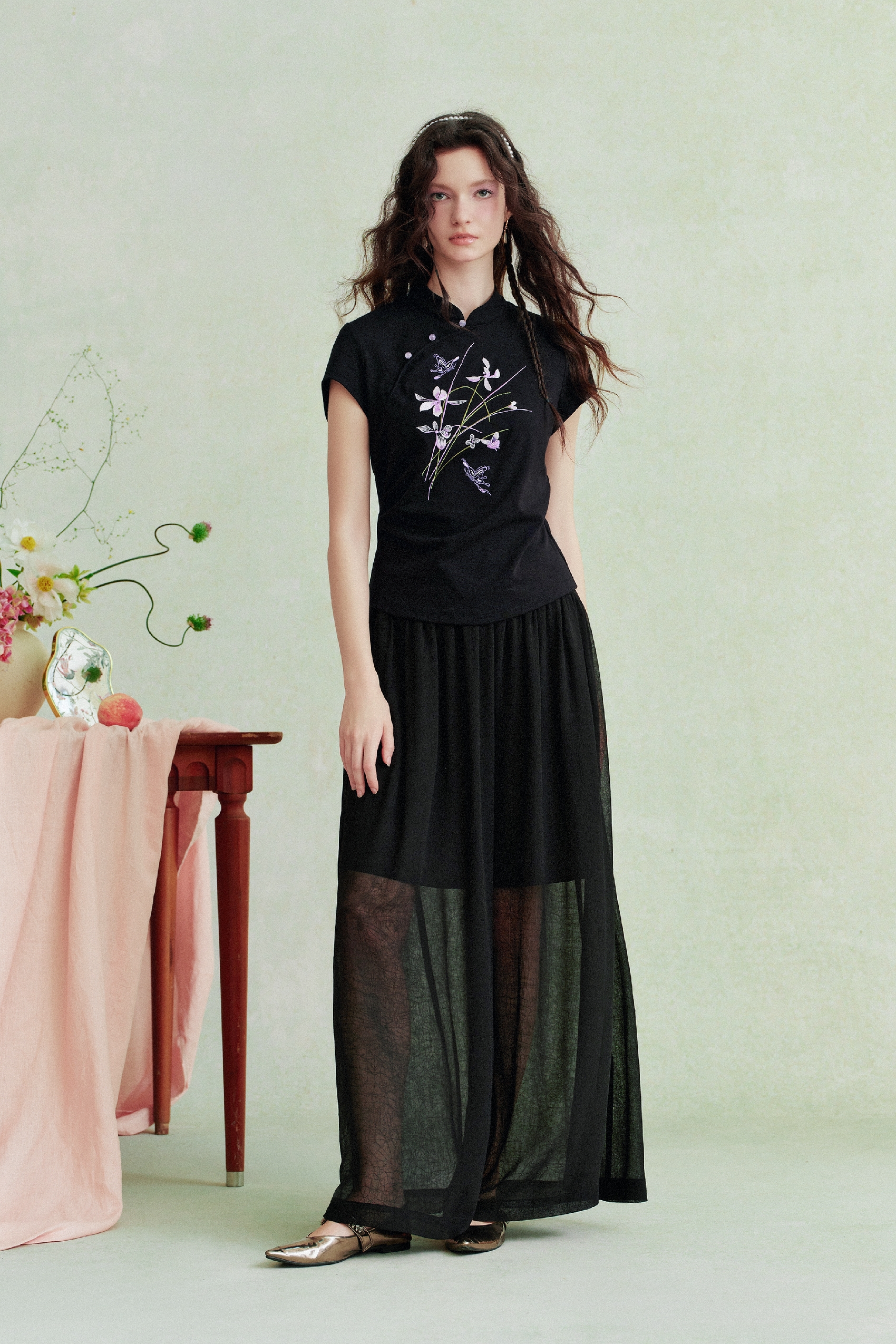 High-Waisted Printed Pants