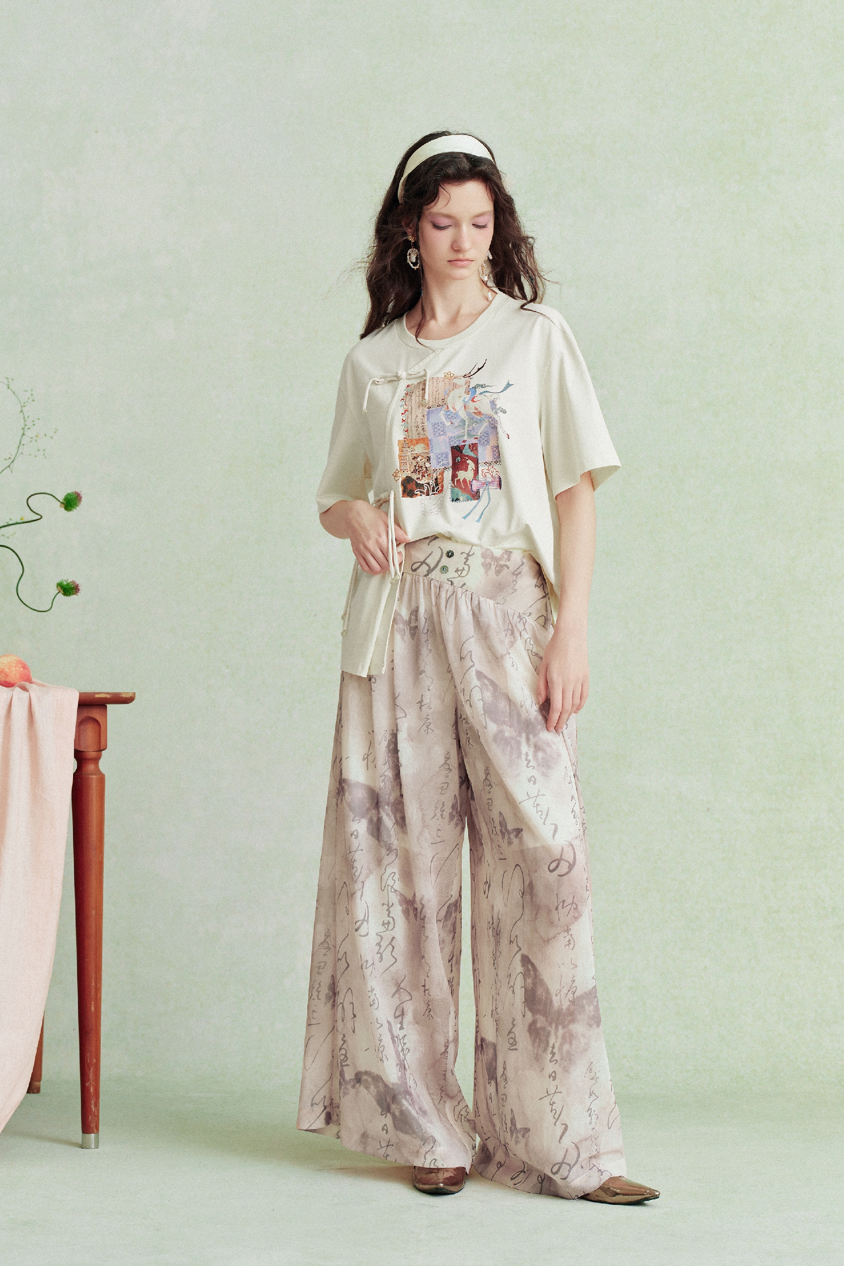 High-Waisted Printed Pants