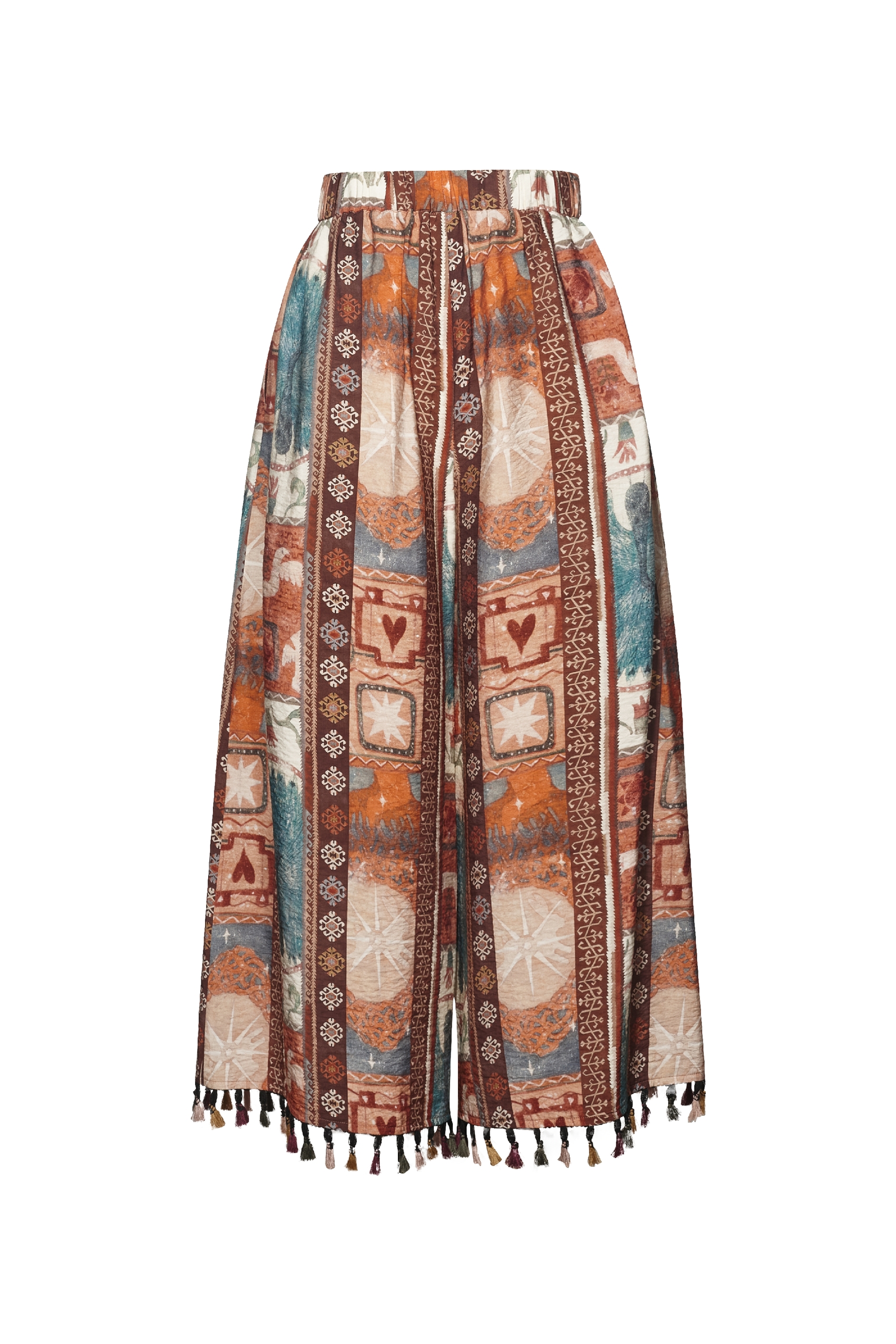 Printed Fringe Wide-leg Pants