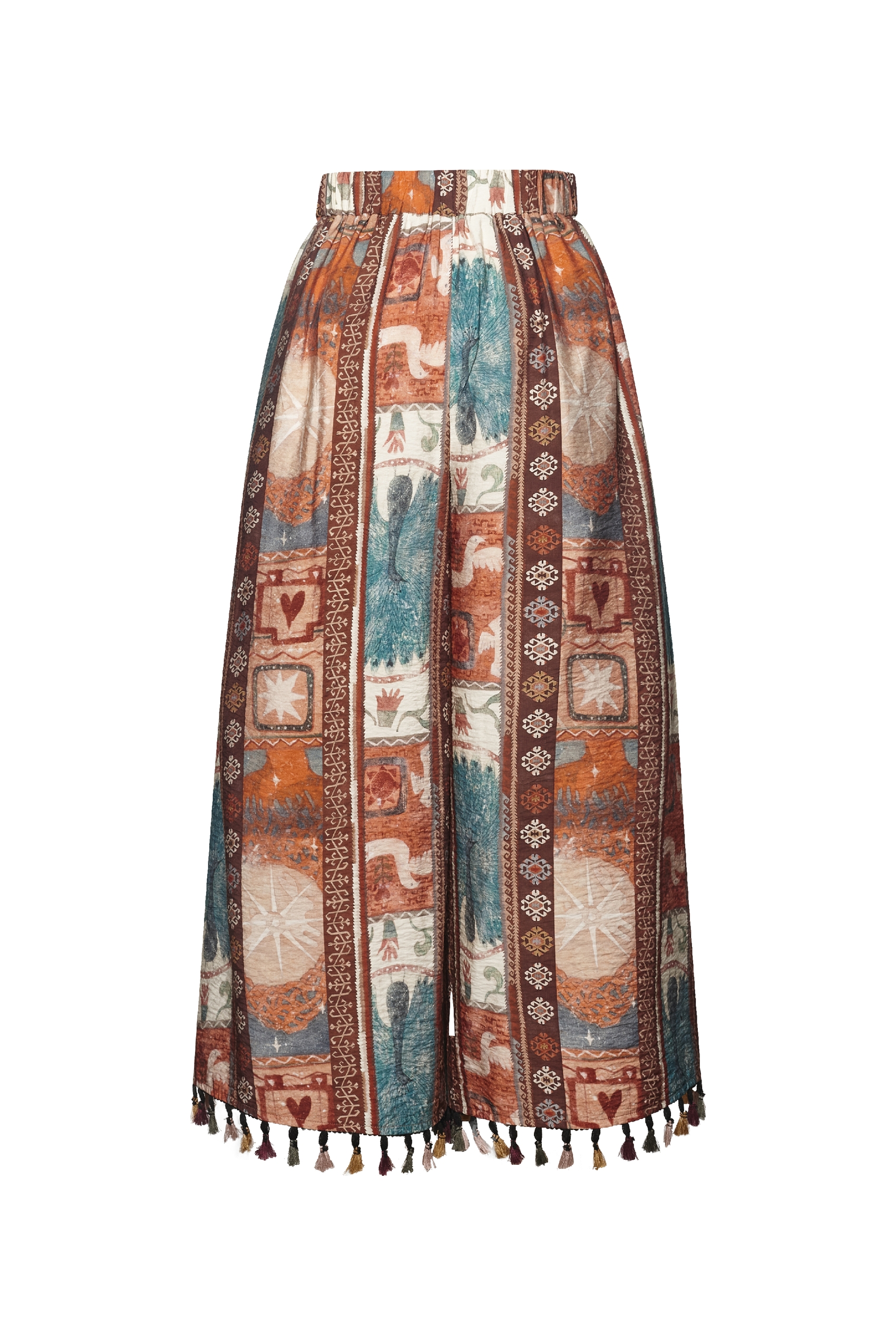 Printed Fringe Wide-leg Pants