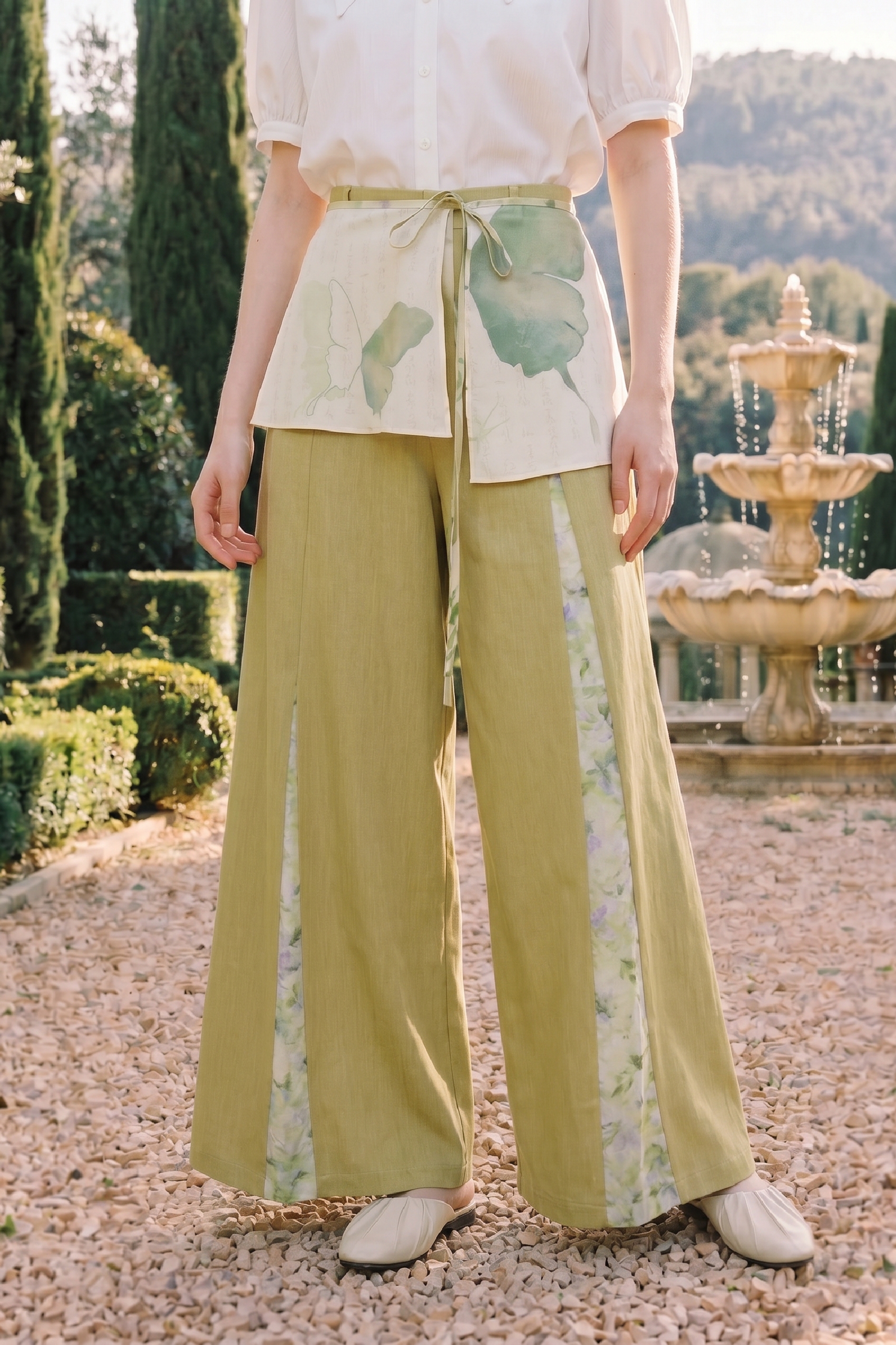 Printed Patchwork Wide-leg Pants-LYONSENS