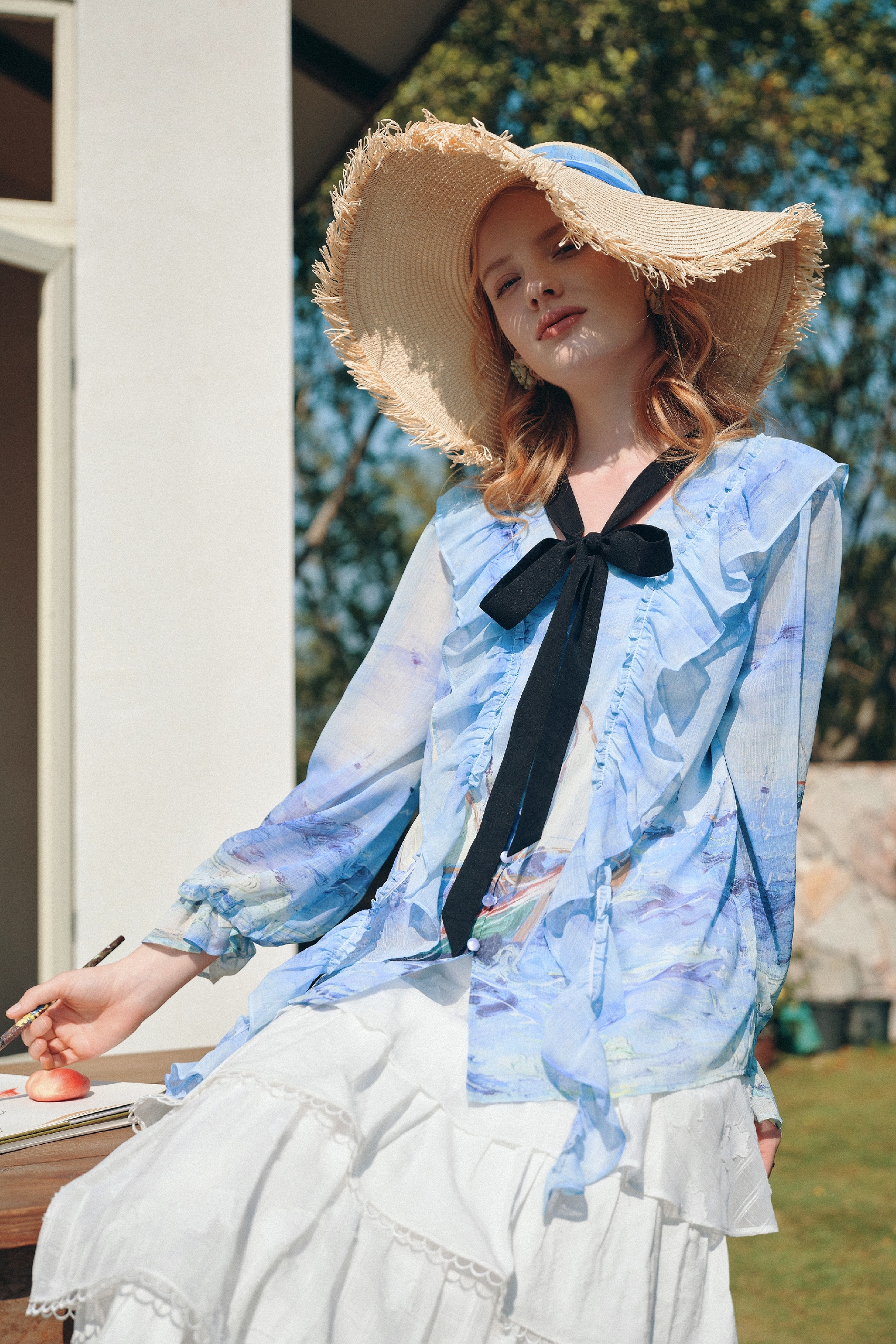 Ruffled Printed Chiffon Blouse