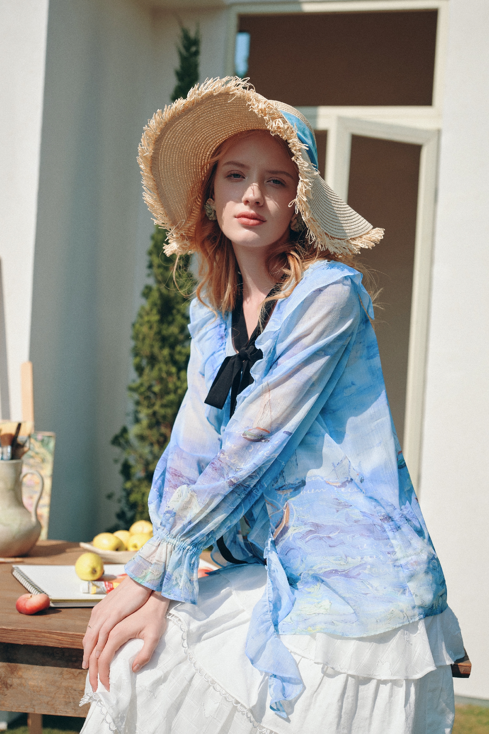 Ruffled Printed Chiffon Blouse