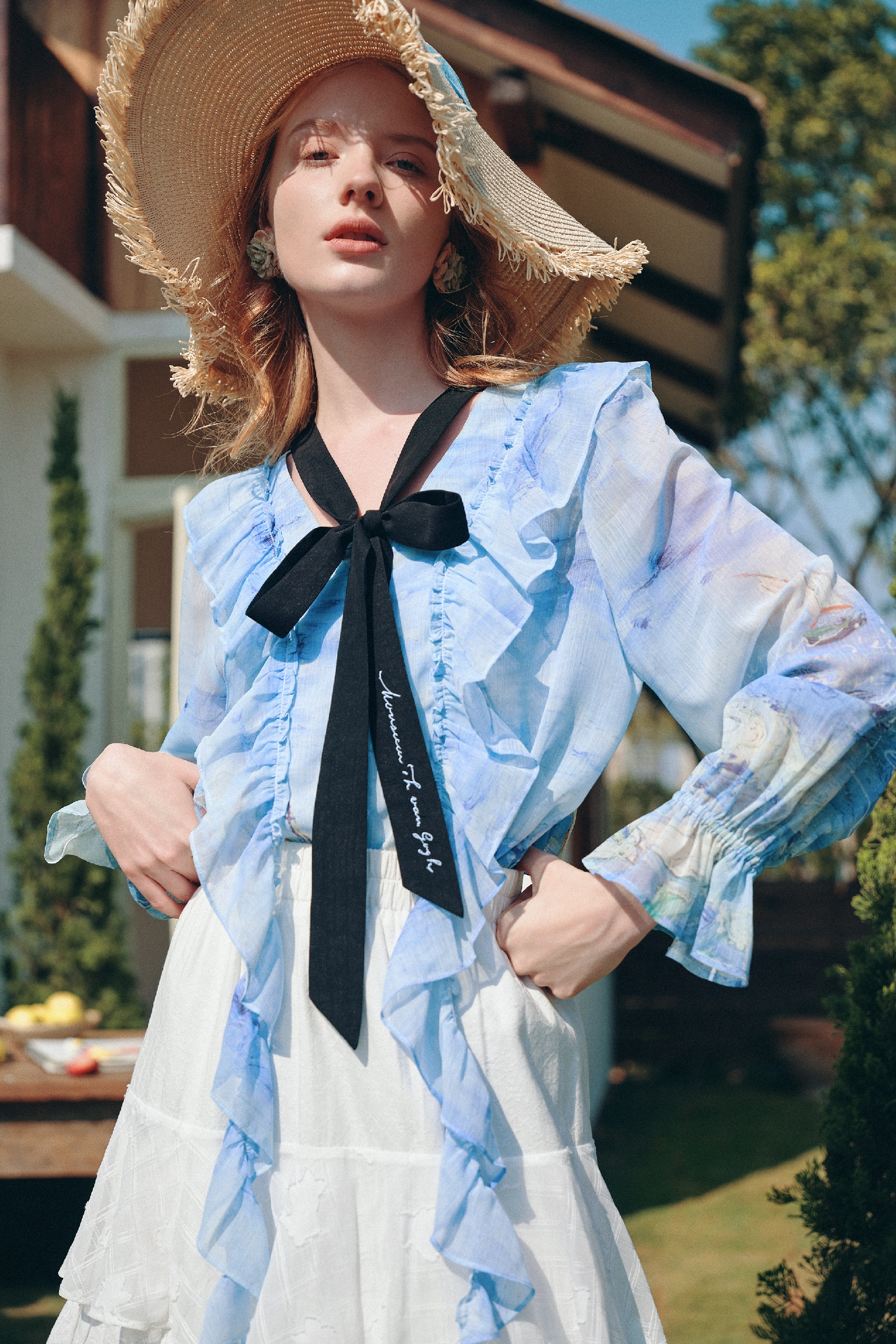 Ruffled Printed Chiffon Blouse