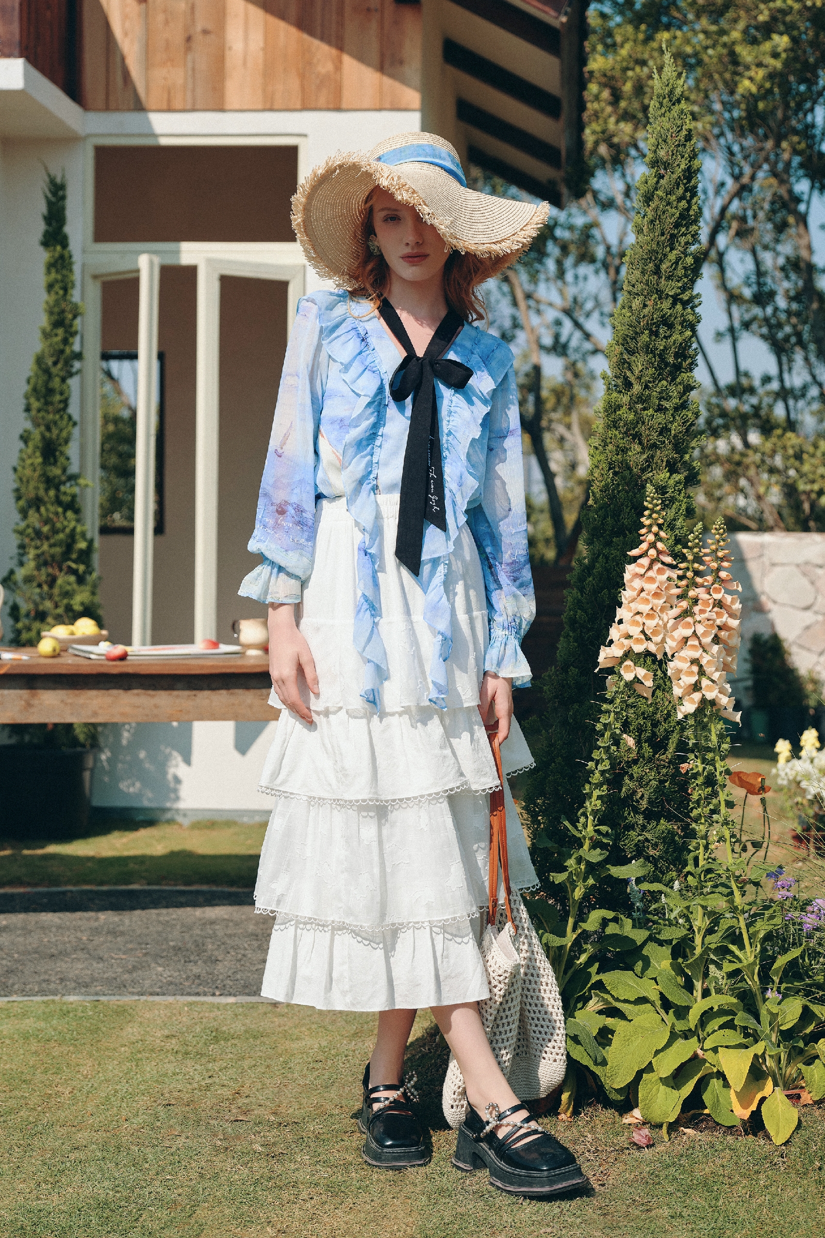 Ruffled Printed Chiffon Blouse