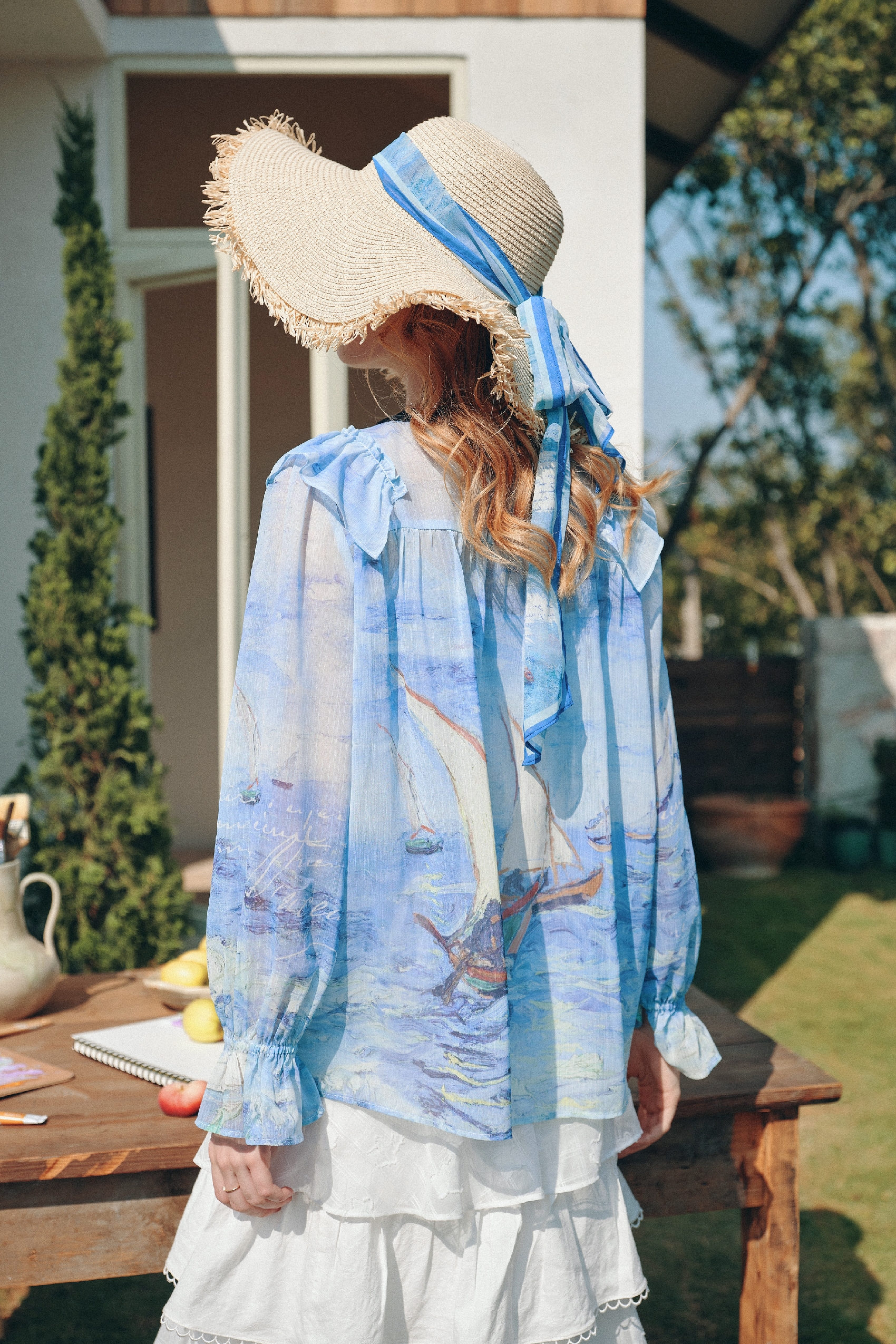 Ruffled Printed Chiffon Blouse