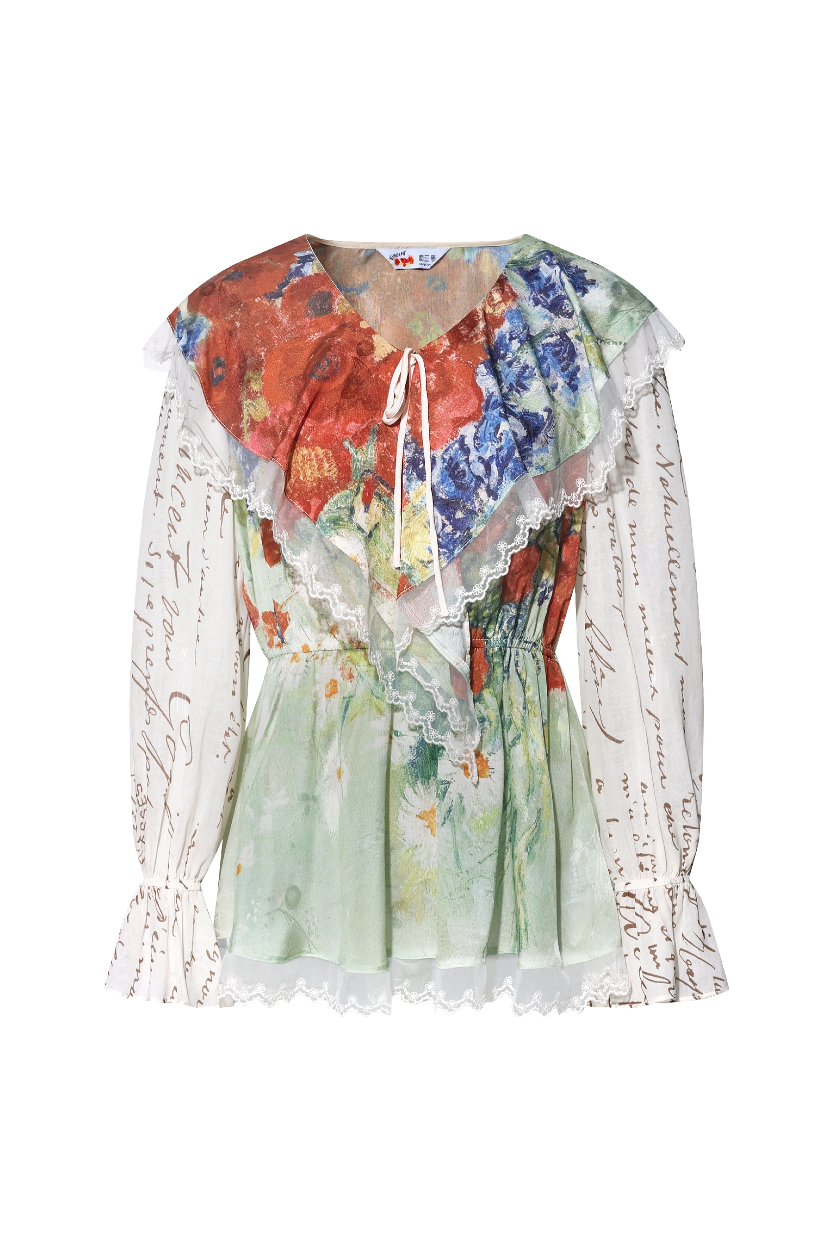 Oil Painting Lace Chiffon Blouse