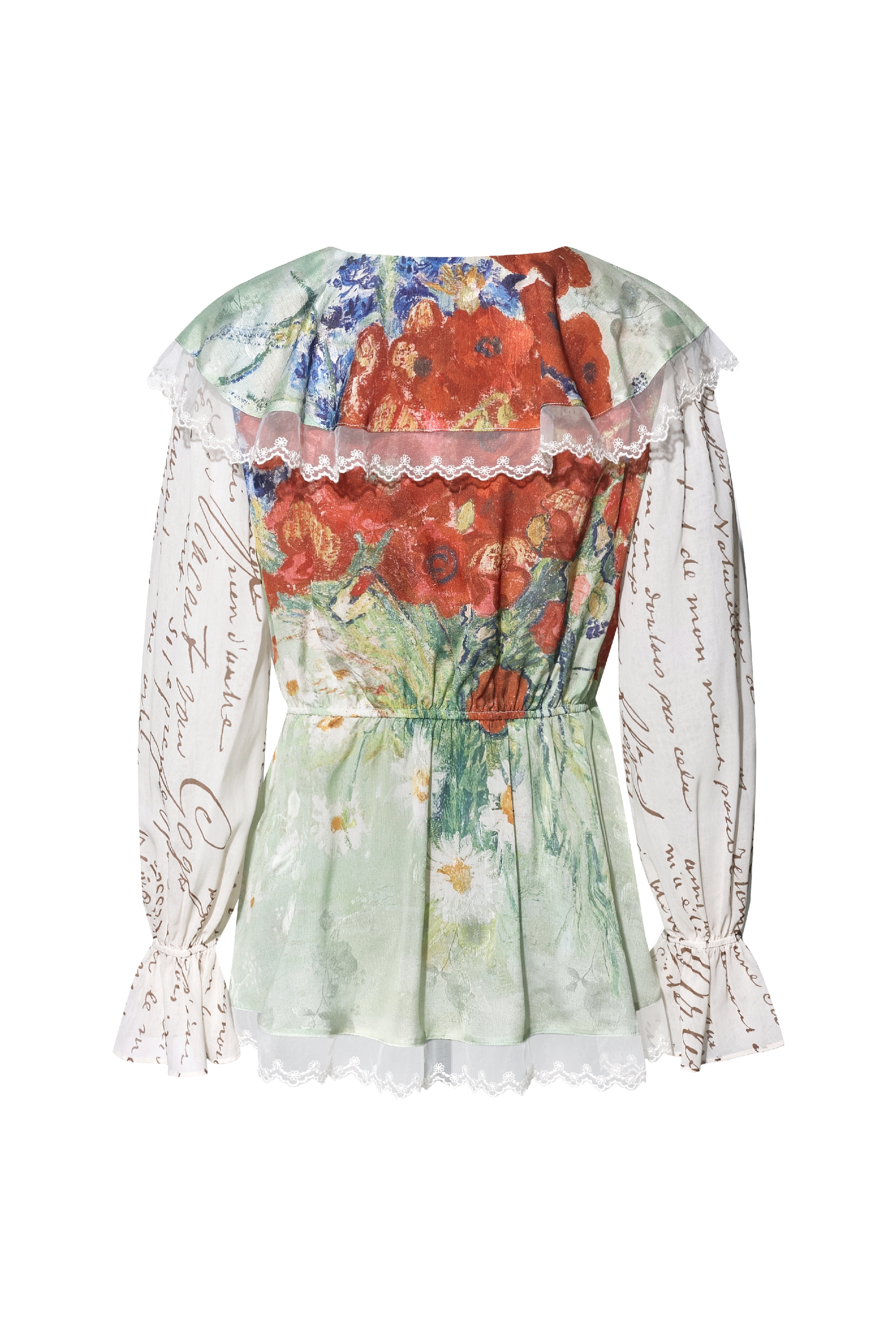Oil Painting Lace Chiffon Blouse