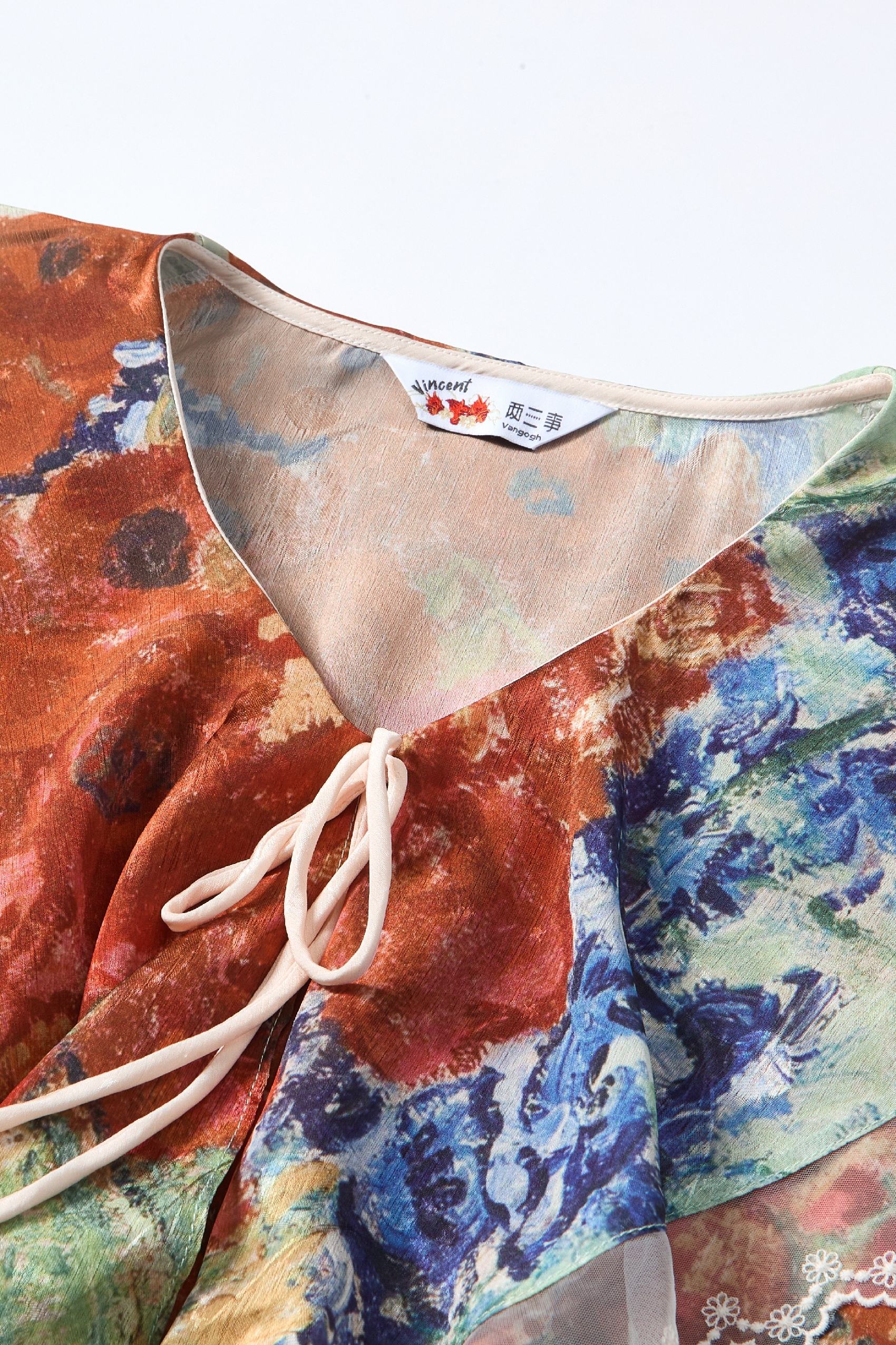 Oil Painting Lace Chiffon Blouse