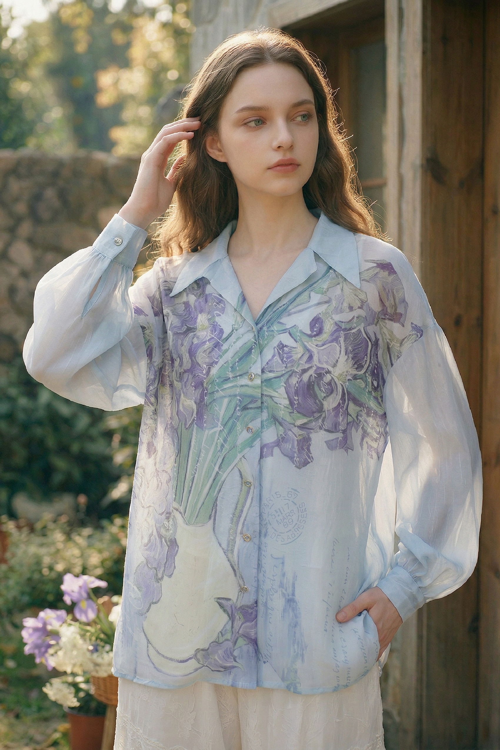 Oil Painting Print Chiffon Blouse