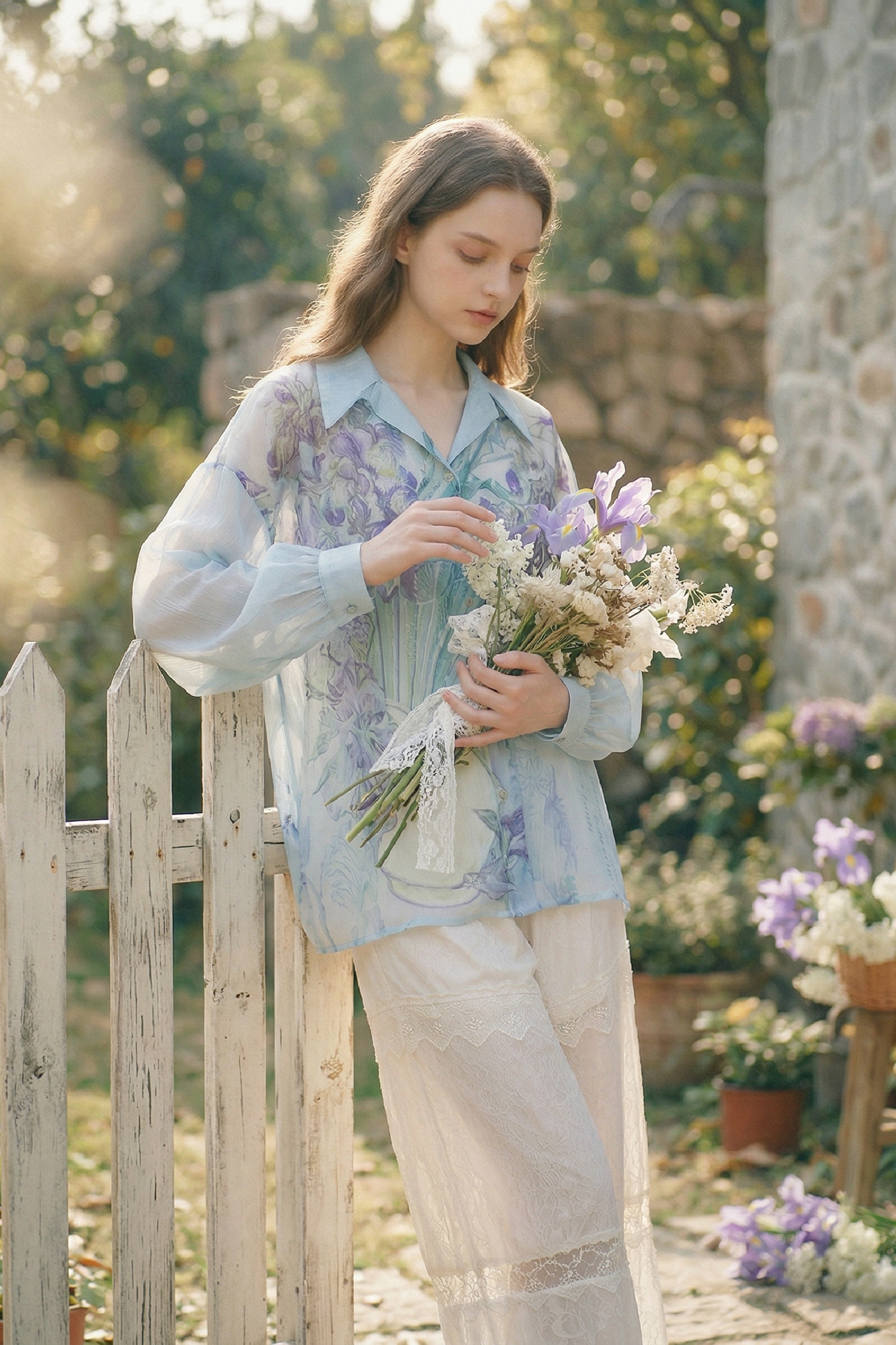 Oil Painting Print Chiffon Blouse